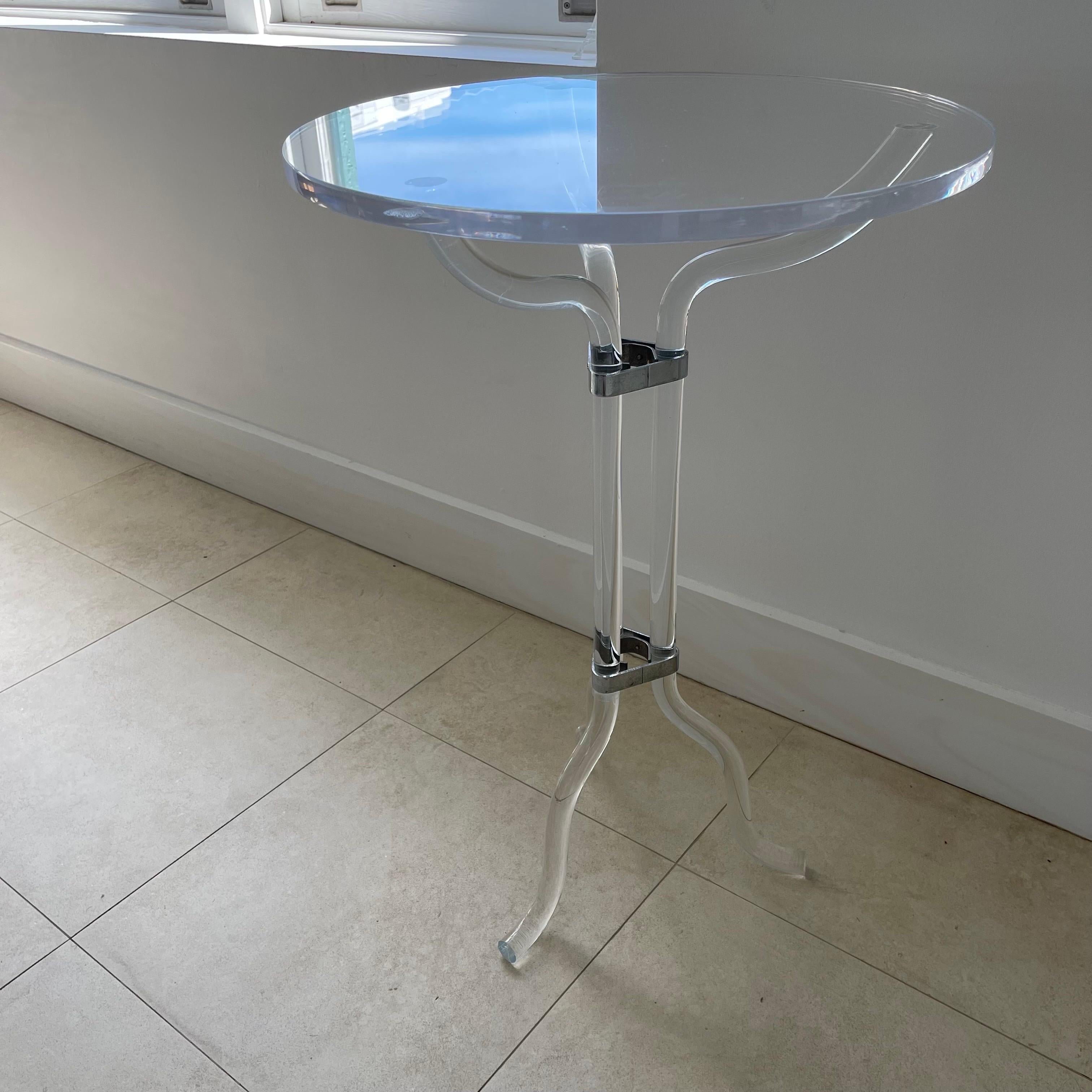 Hollywood Regency Dorothy Thorpe Attributed Lucite and Chrome Side or End Table, USA, Circa 1940s For Sale