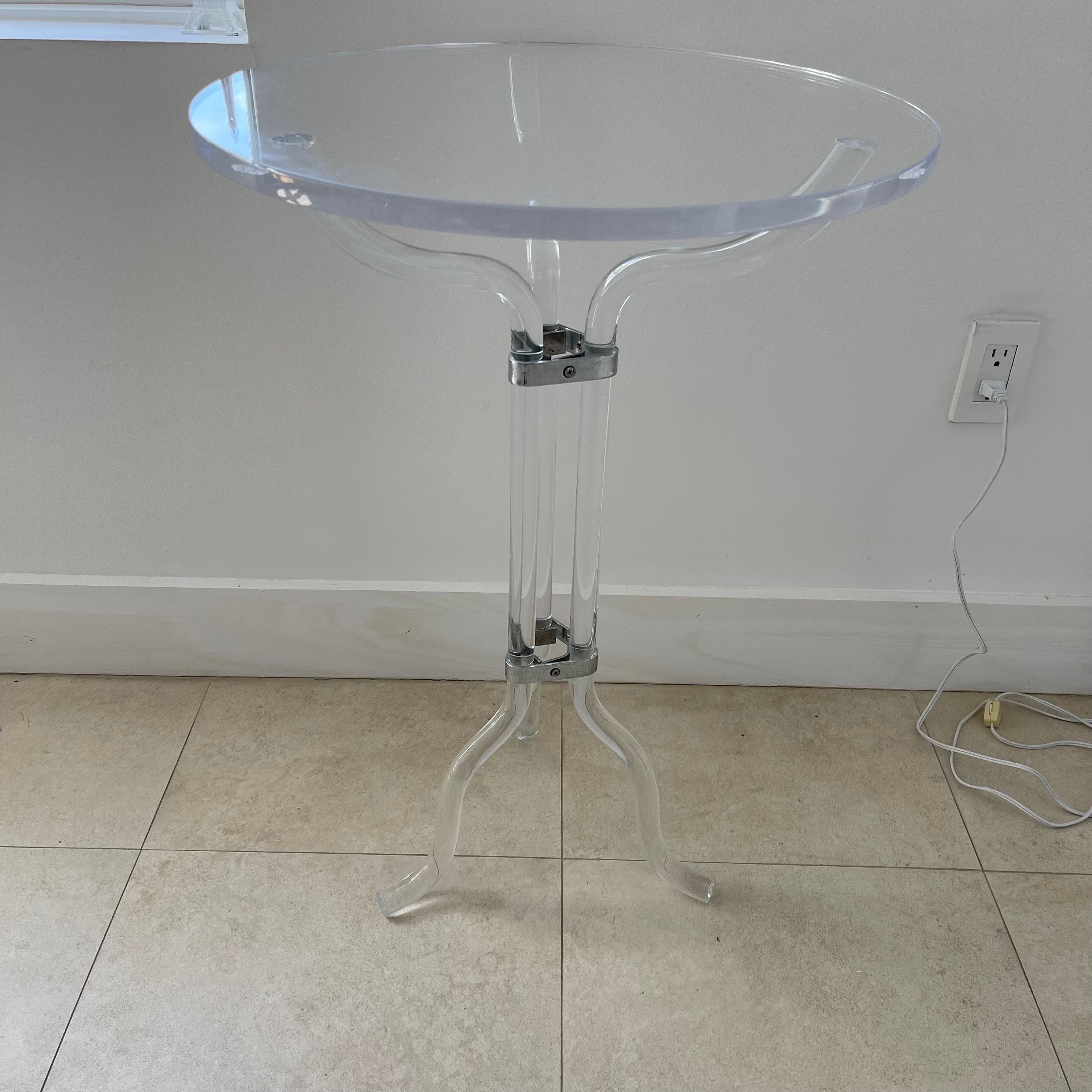 Plated Dorothy Thorpe Attributed Lucite and Chrome Side or End Table, USA, Circa 1940s For Sale