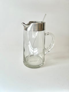 Dorothy Thorpe Cocktail or Juice Pitcher with Sterling Band and Stirrer