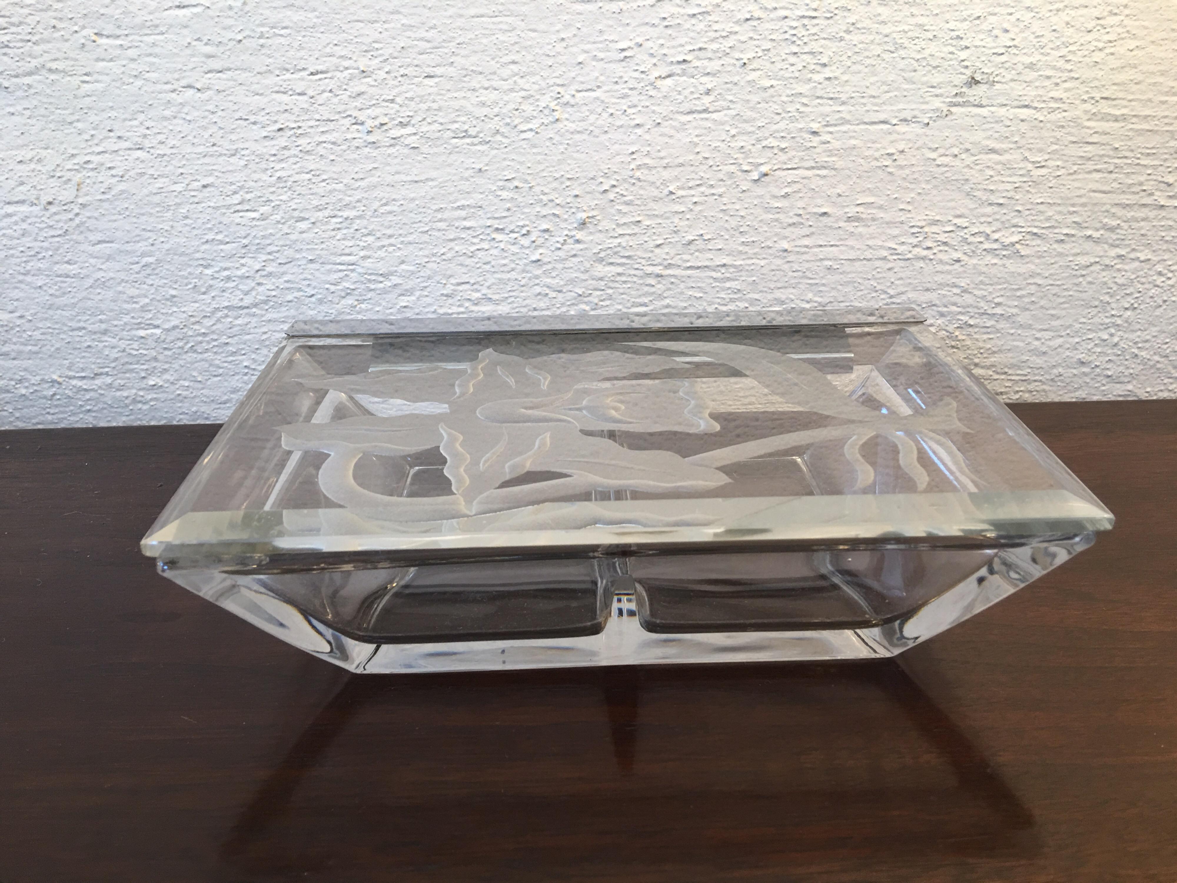 Mid-Century Modern  Etched Glass Lidded Box For Sale