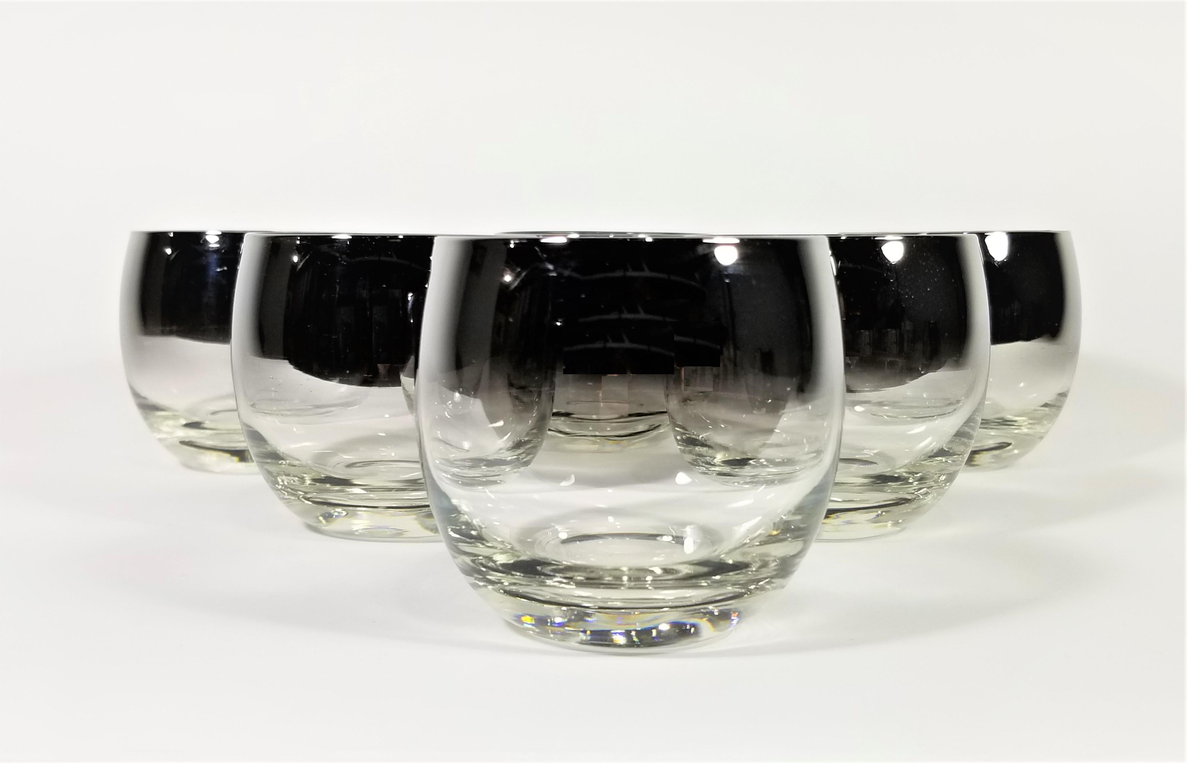 Midcentury 1960s Dorothy Thorpe glassware barware. Silver fade design. Often referred to as Roly Poly glasses due to round mod shape. We have a total of 12 being sold in 2 sets of 6. 
