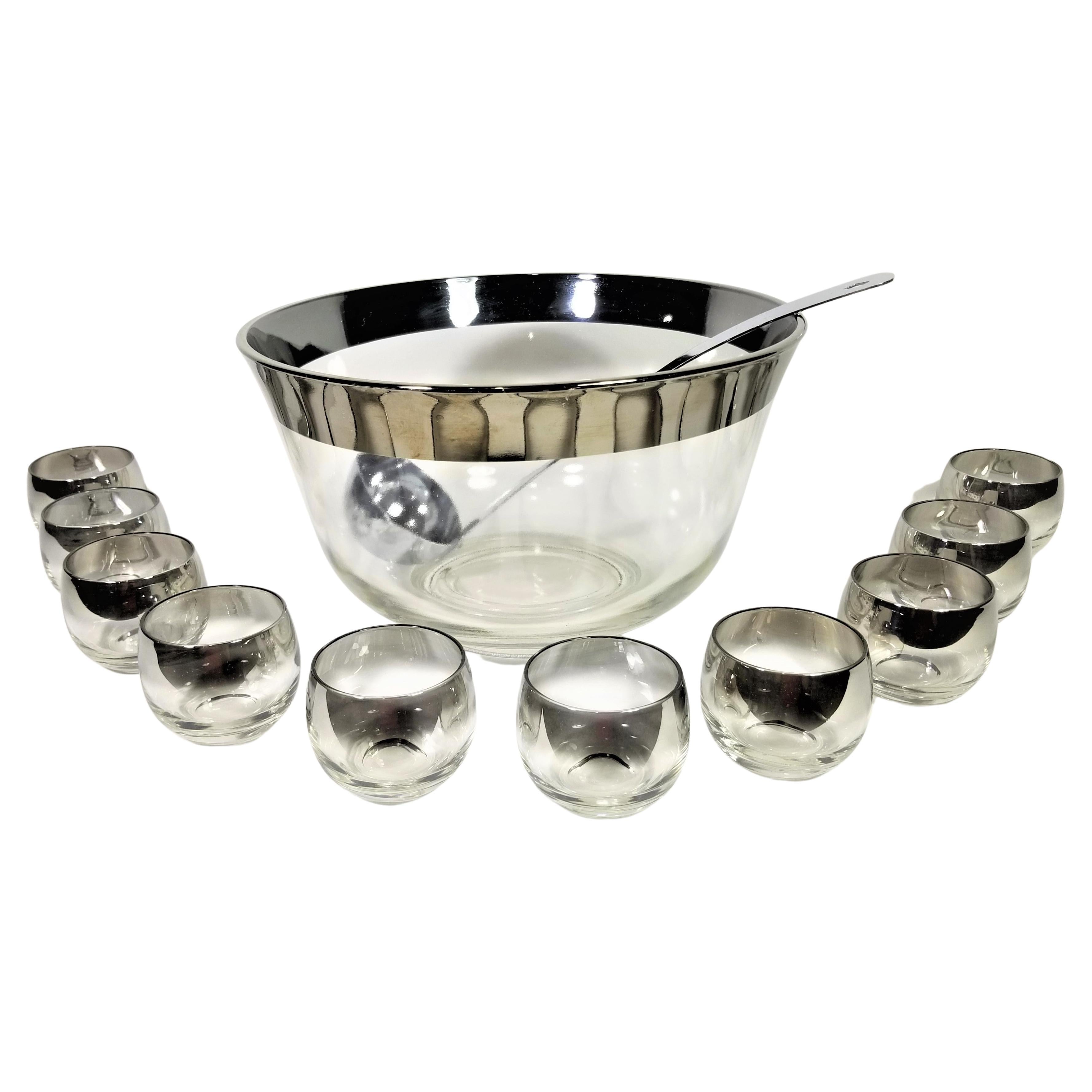 Dorothy Thorpe Glassware Barware Punch Bowl Set Mid Century 1960s 