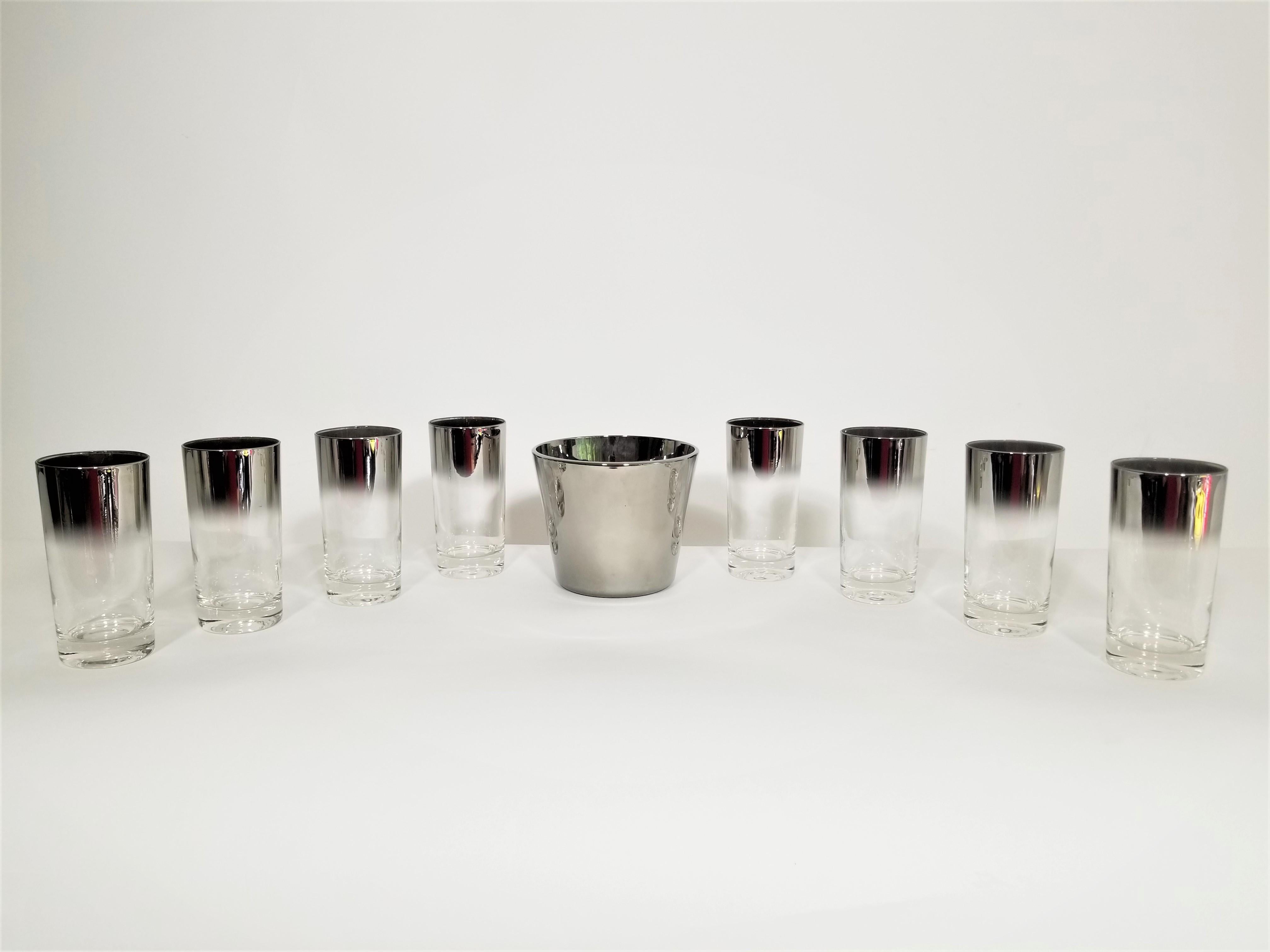 Dorothy Thorpe Glassware Barware Set of 8 with Ice Bucket Midcentury 1