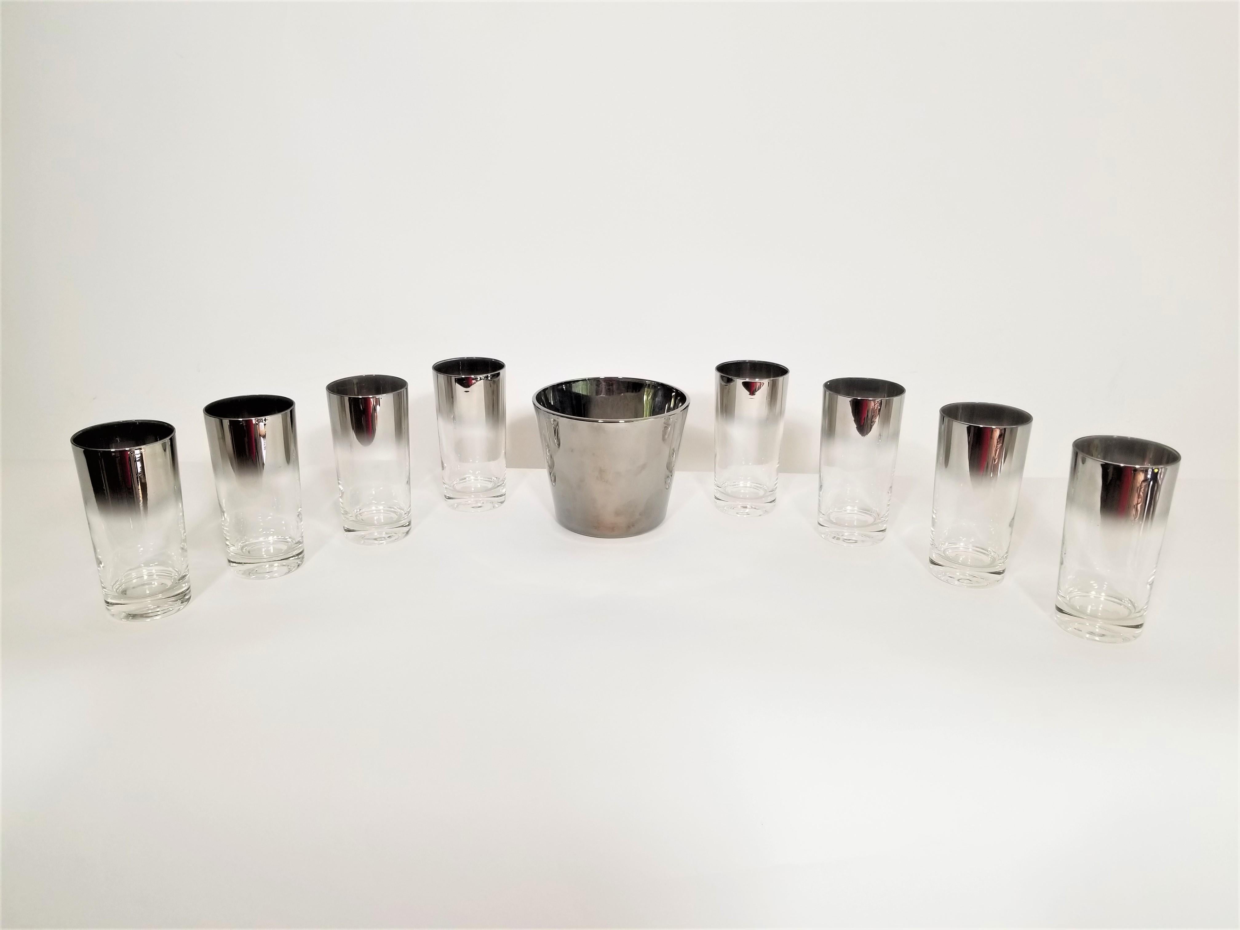 Dorothy Thorpe Glassware Barware Set of 8 with Ice Bucket Midcentury 2