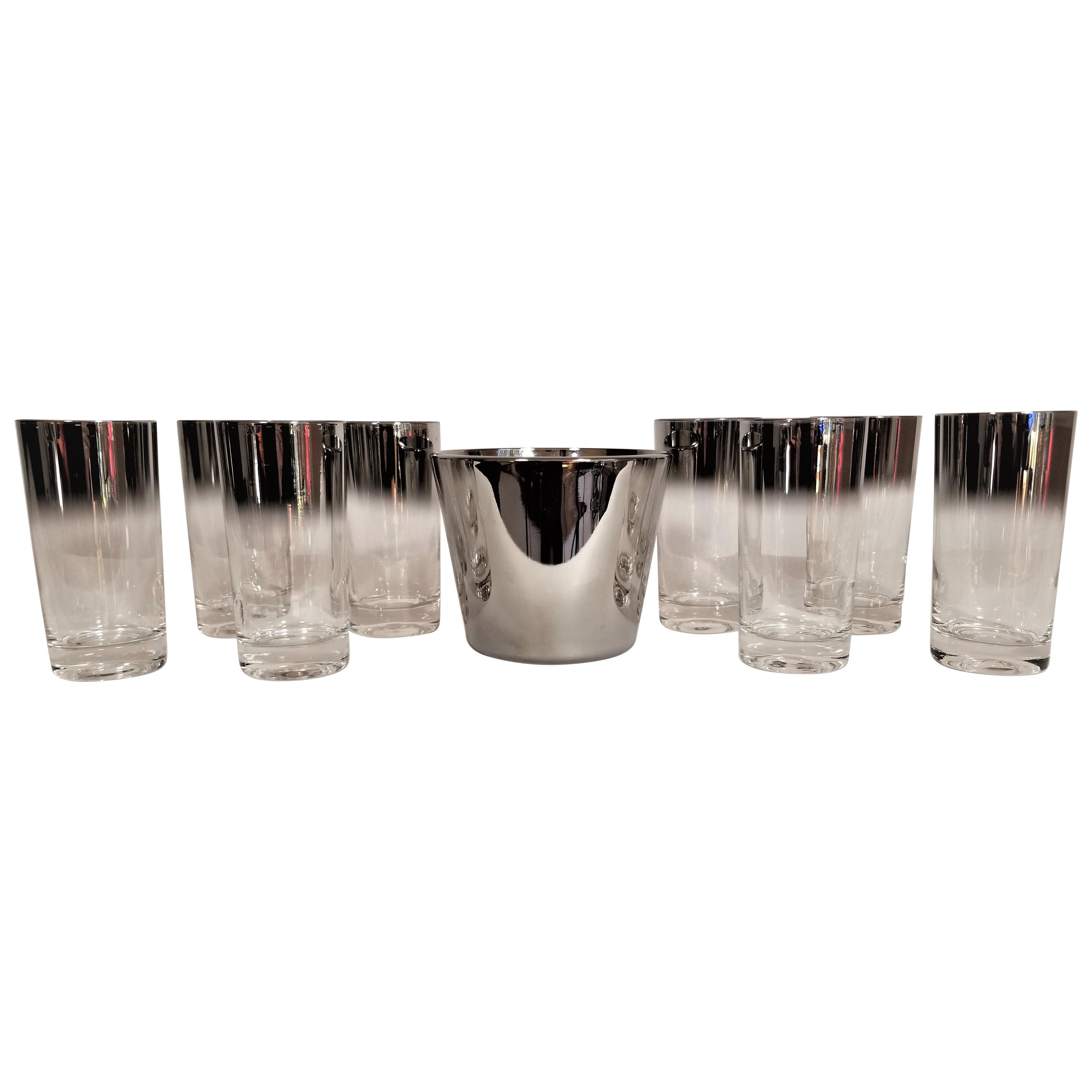 Dorothy Thorpe Glassware Barware Set of 8 with Ice Bucket Midcentury