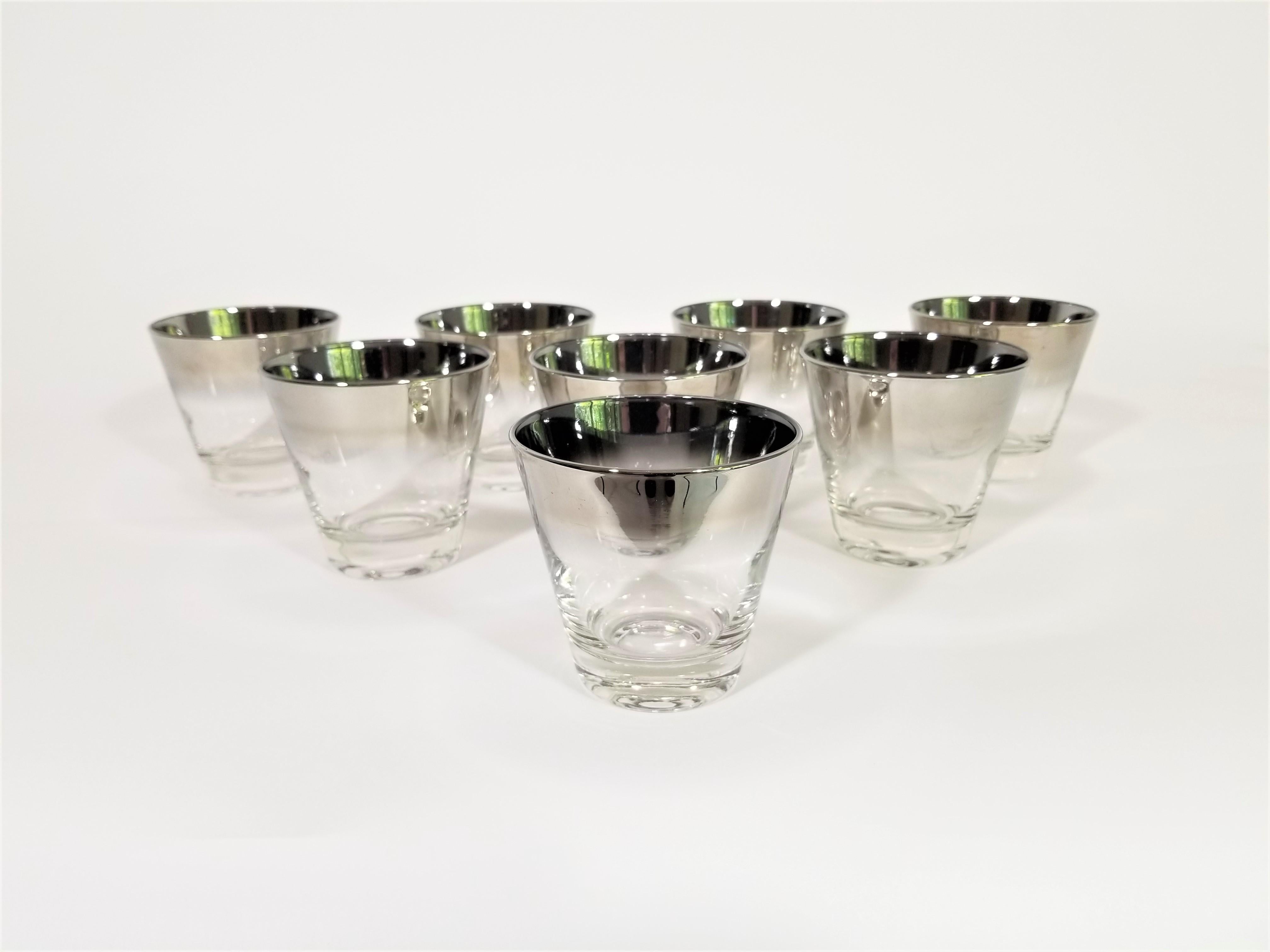Dorothy Thorpe Glassware with Silver Fade Midcentury Set of 8 2