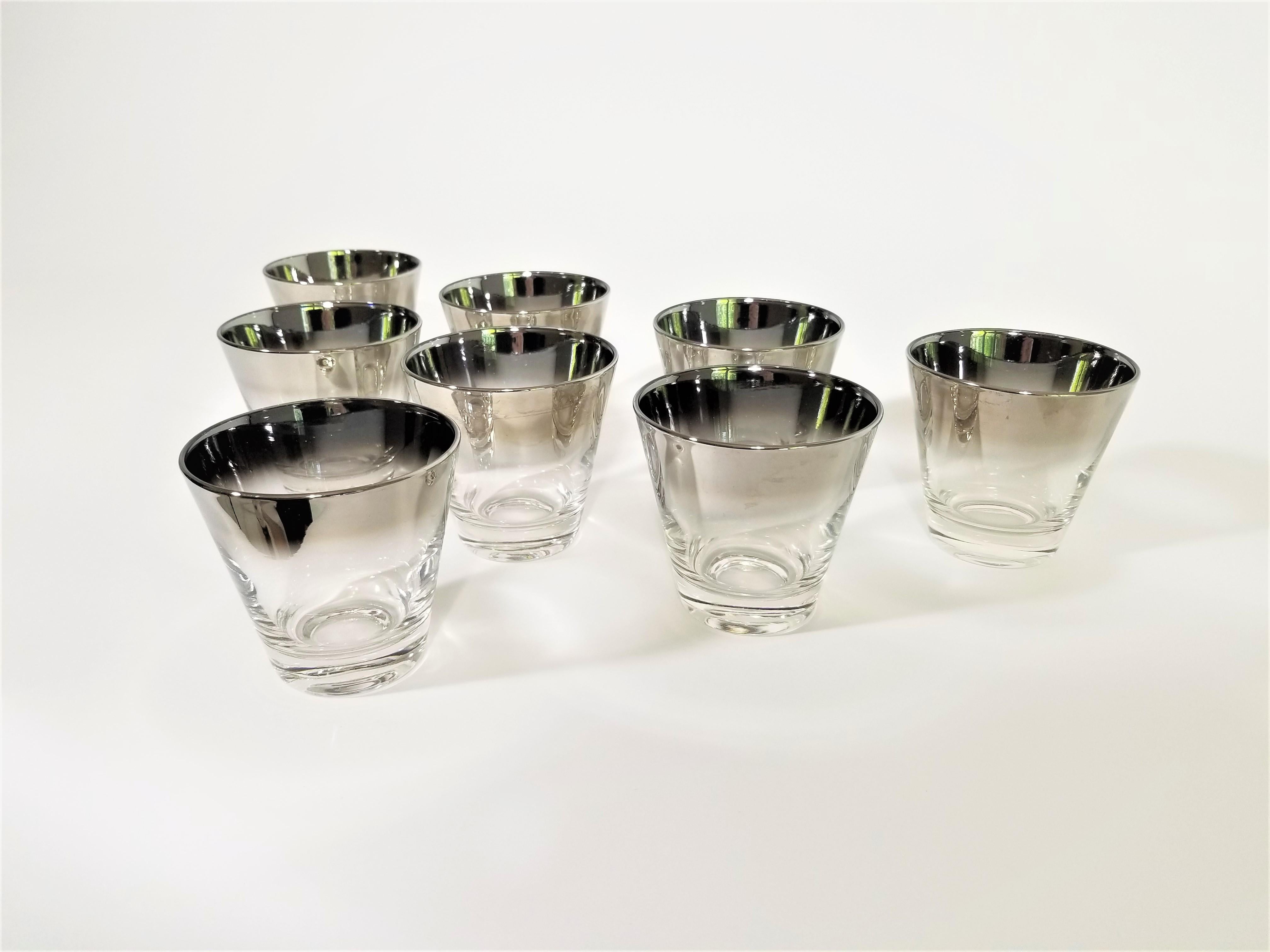 Dorothy Thorpe Glassware with Silver Fade Midcentury Set of 8 1