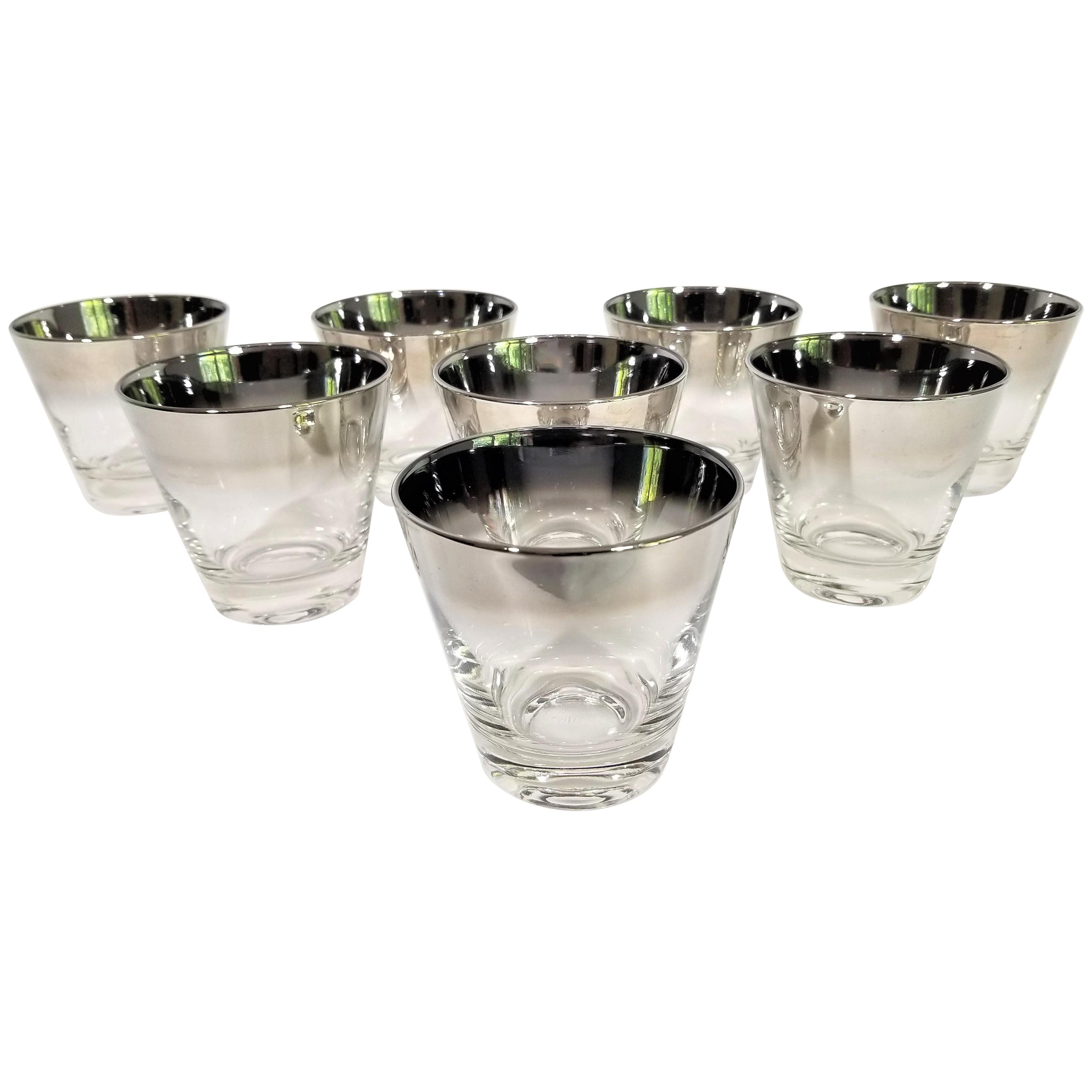 Dorothy Thorpe Glassware with Silver Fade Midcentury Set of 8