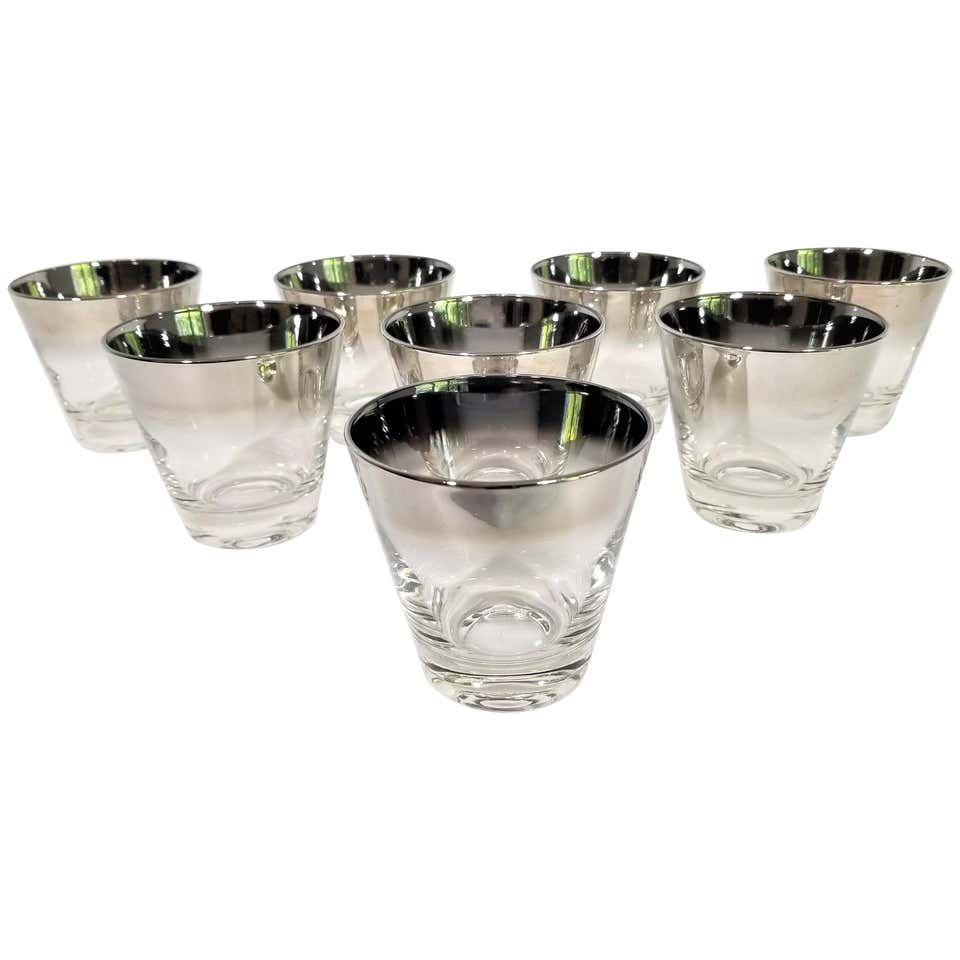Dorothy Thorpe Glassware with Silver Fade Midcentury Set of 8 at 1stDibs