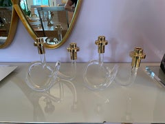 Dorothy Thorpe Gold and Lucite Pretzel Candlesticks