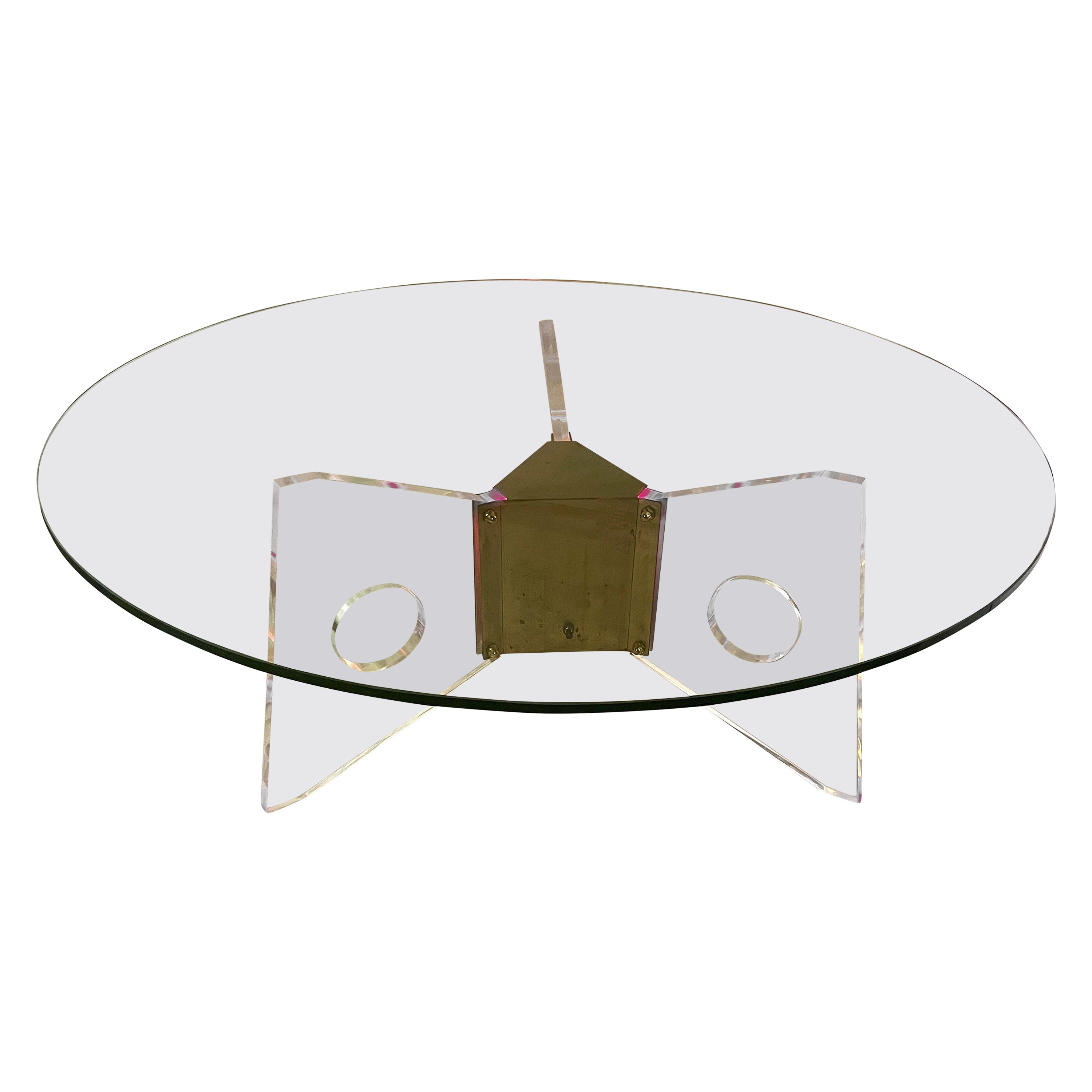 Dorothy Thorpe Illuminated Red Coffee Table Lucite Base Round Glass Top
