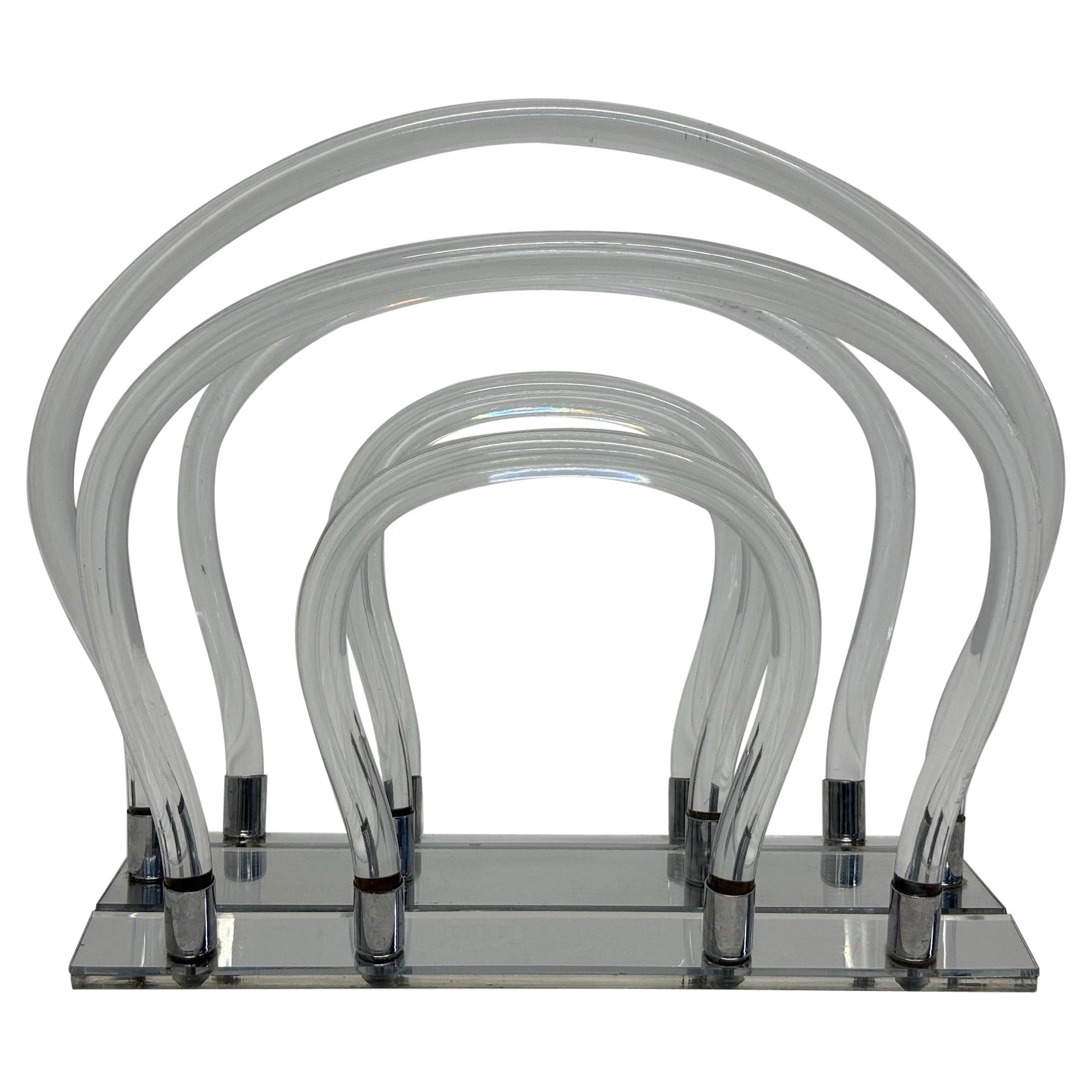 Dorothy Thorpe Lucite and Chrome Magazine Rack, 1960s For Sale