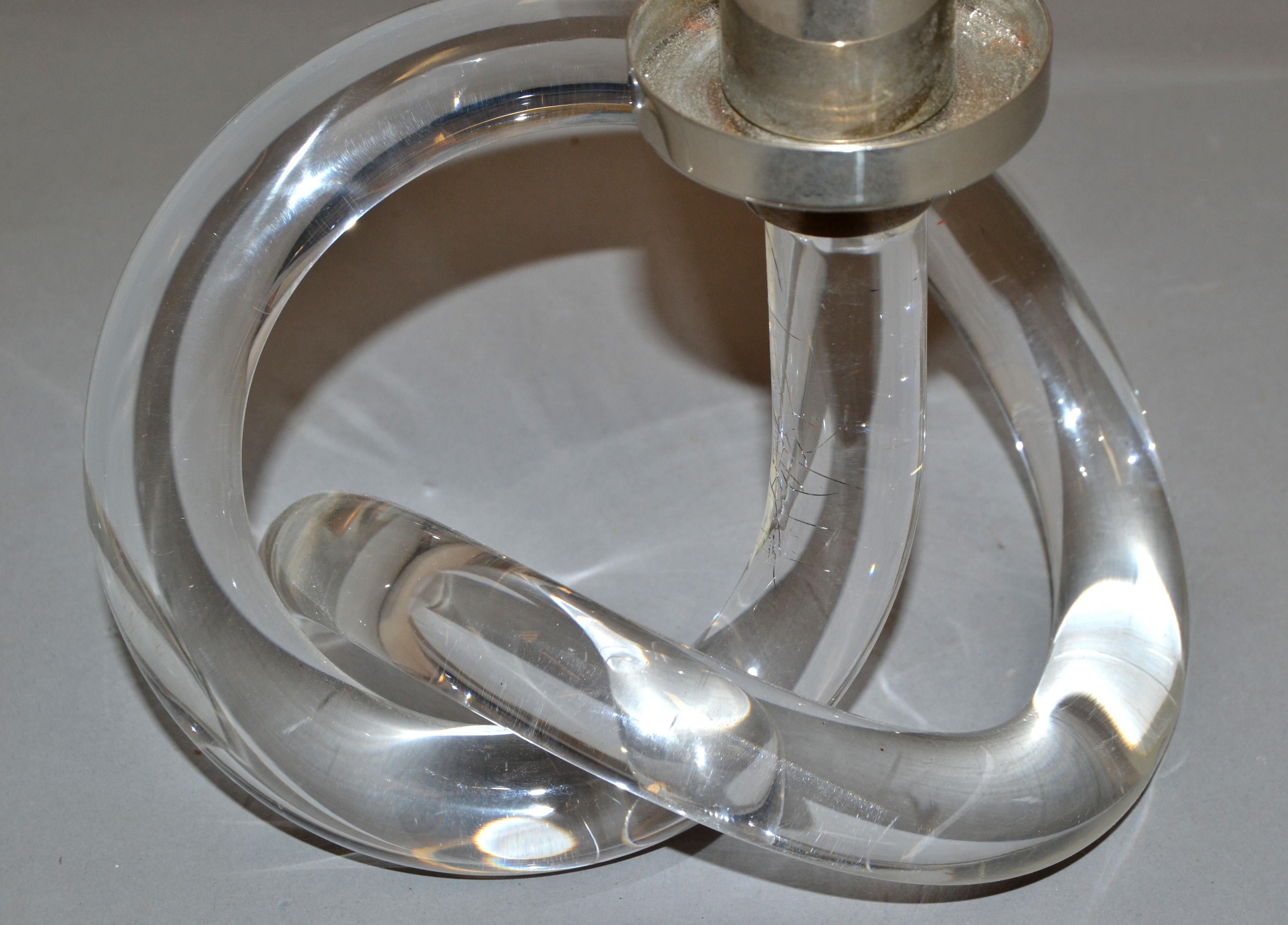 Dorothy Thorpe Lucite and Nickel Candleholder in Pretzel Shape 4