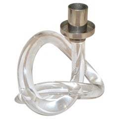 Dorothy Thorpe Lucite and Nickel Candleholder in Pretzel Shape