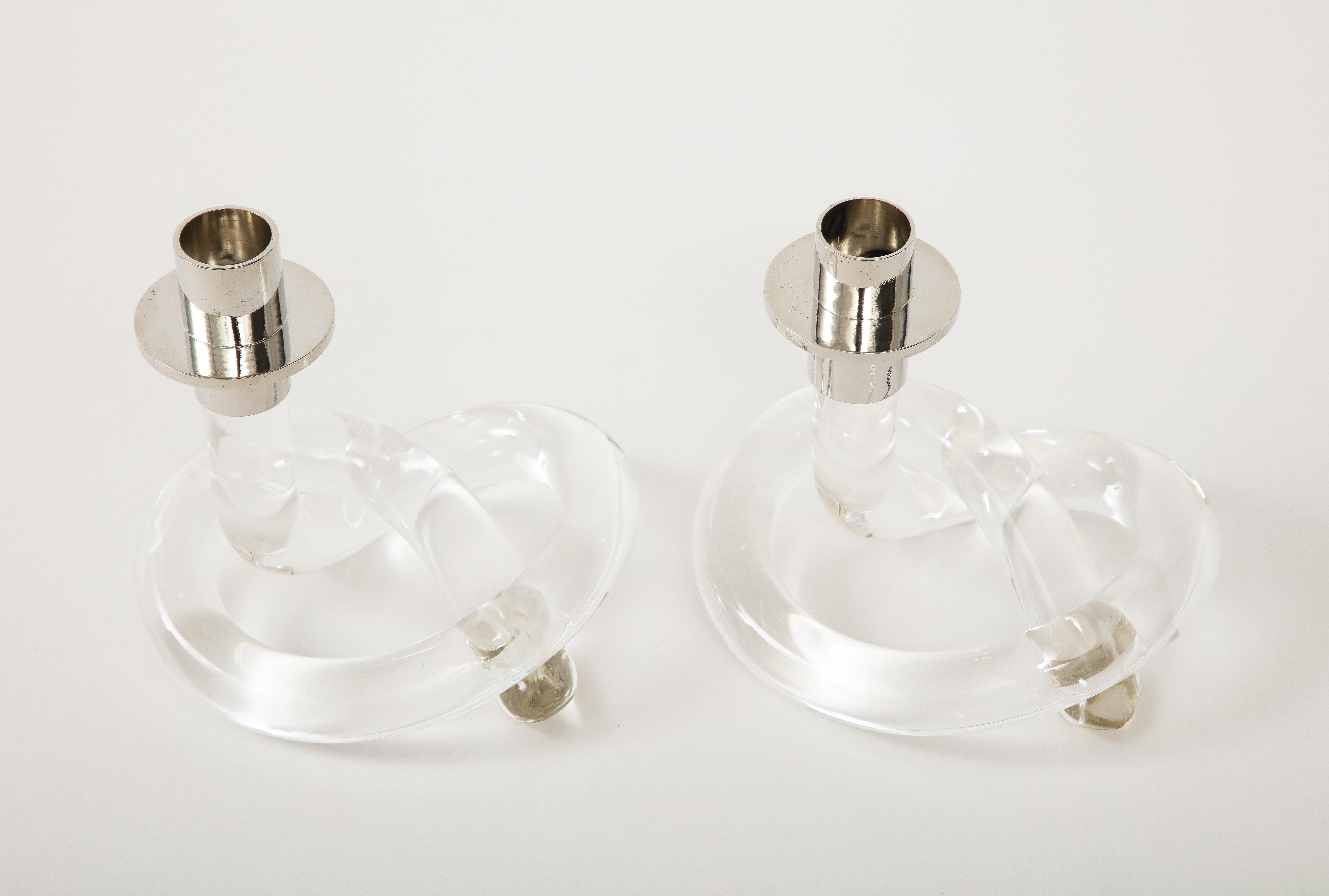 Dorothy Thorpe Lucite Knot Candlesticks For Sale 1