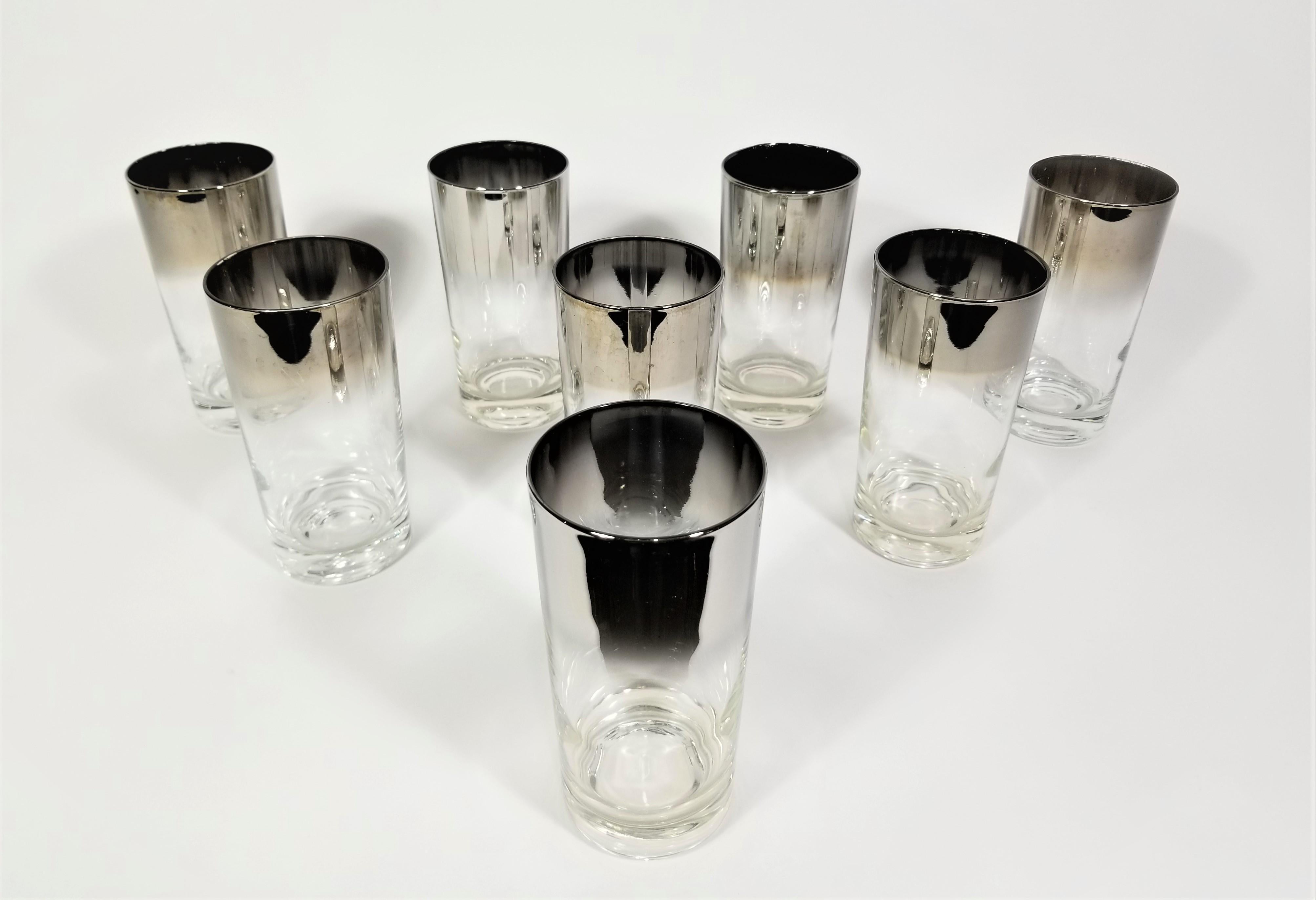 Mid Century 1960s Dorothy Thorpe Silver Fade Glassware Barware. Set of 8.