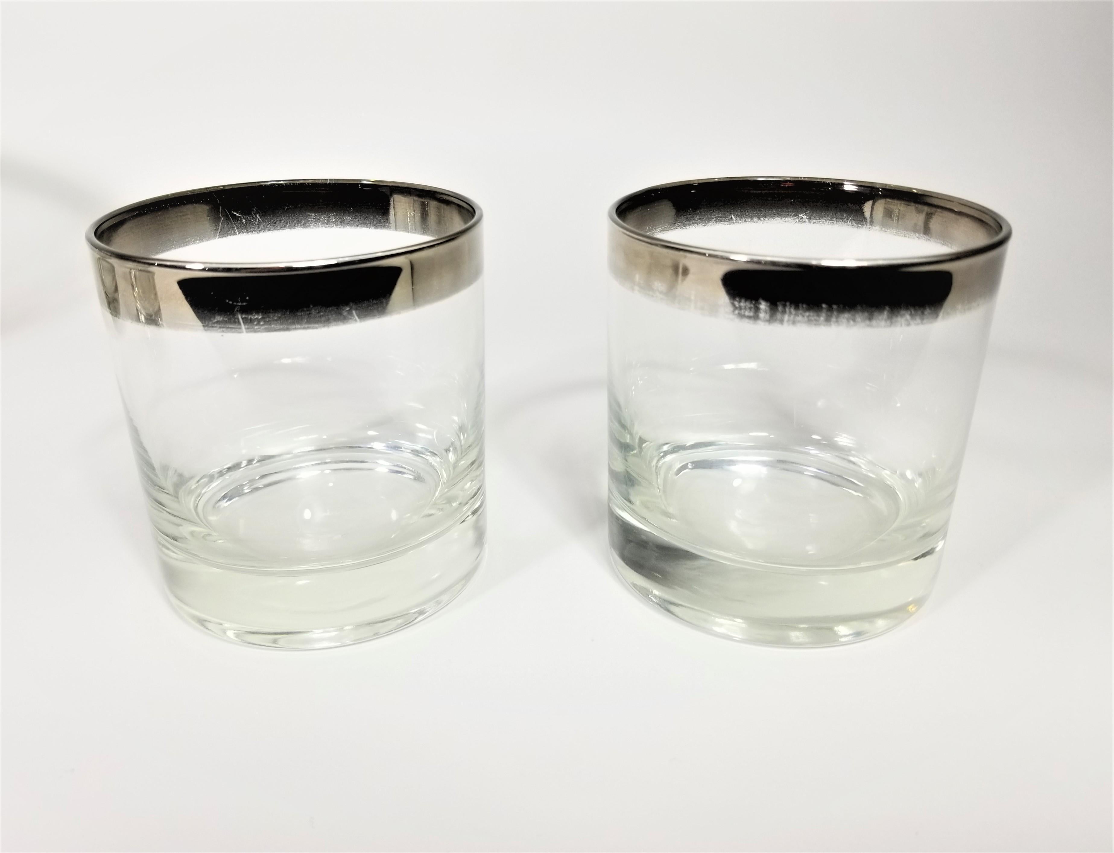 Dorothy Thorpe Midcentury 1960s Silver Rimmed Glassware Barware with Ice Bucket 6