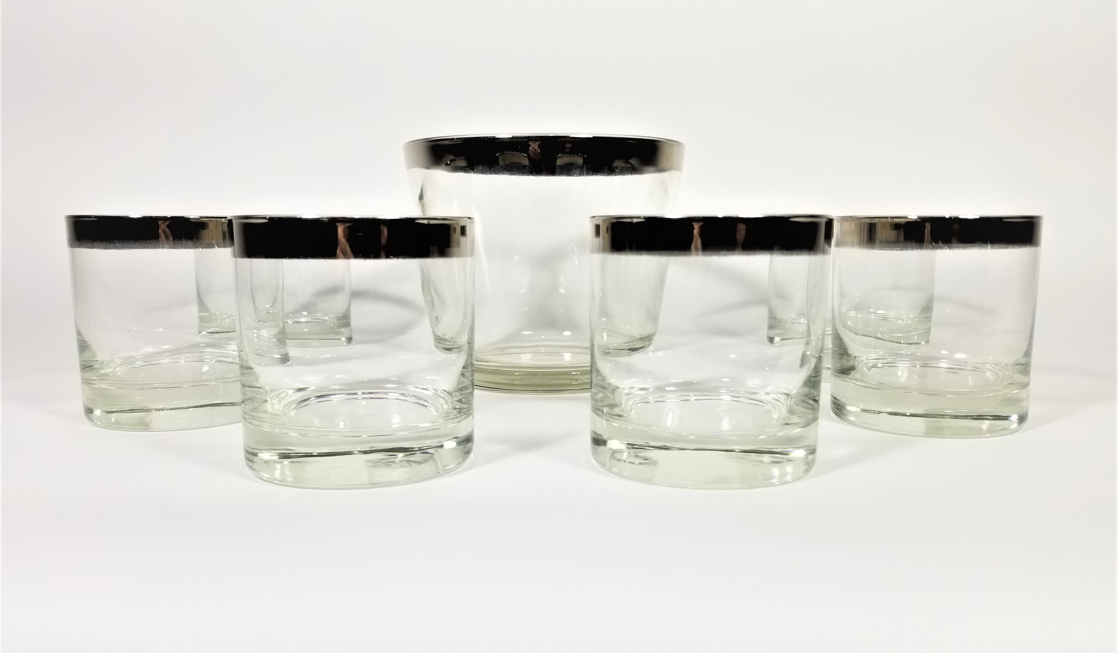 Dorothy Thorpe Midcentury 1960s Silver Rimmed Glassware Barware with Ice Bucket 7