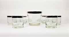 Dorothy Thorpe Midcentury 1960s Silver Rimmed Glassware Barware with Ice Bucket