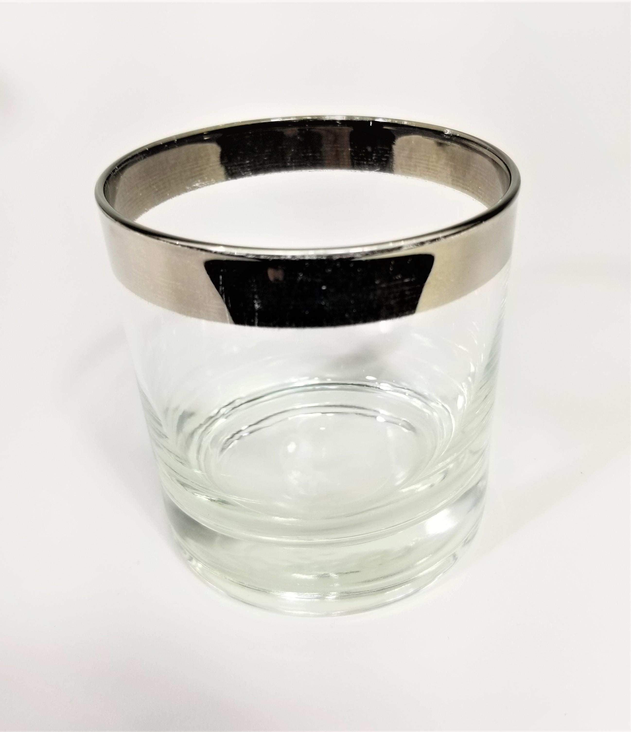 20th Century Dorothy Thorpe Midcentury 1960s Silver Rimmed Glassware Barware with Ice Bucket