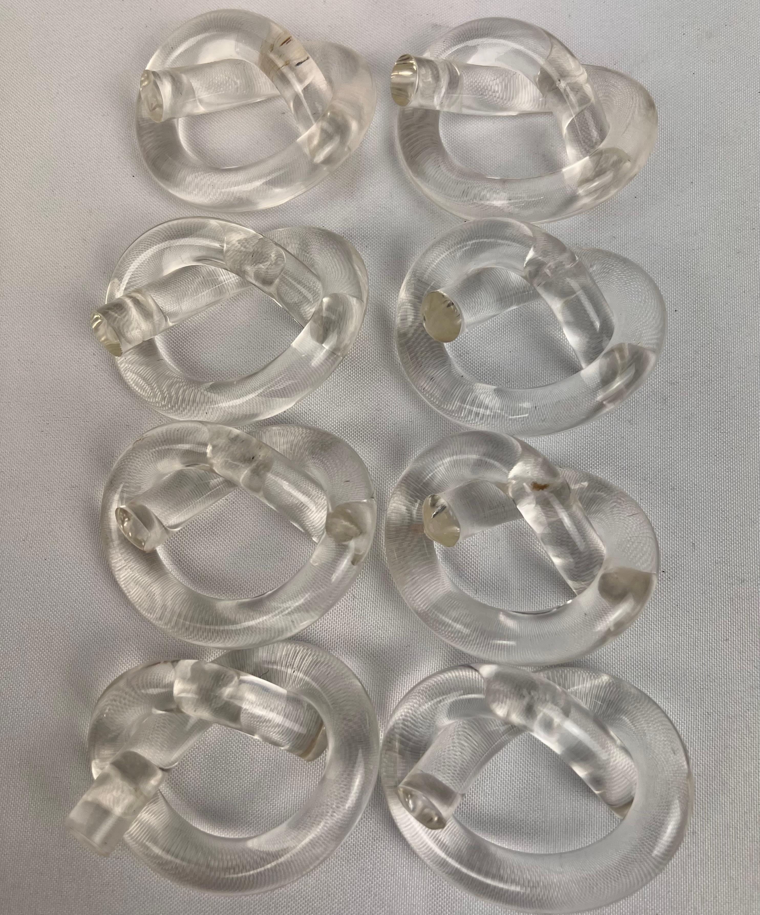 American Mid-Century Modern Clear Lucite Naplin Rings by Dorothy Thorpe-Set of 8