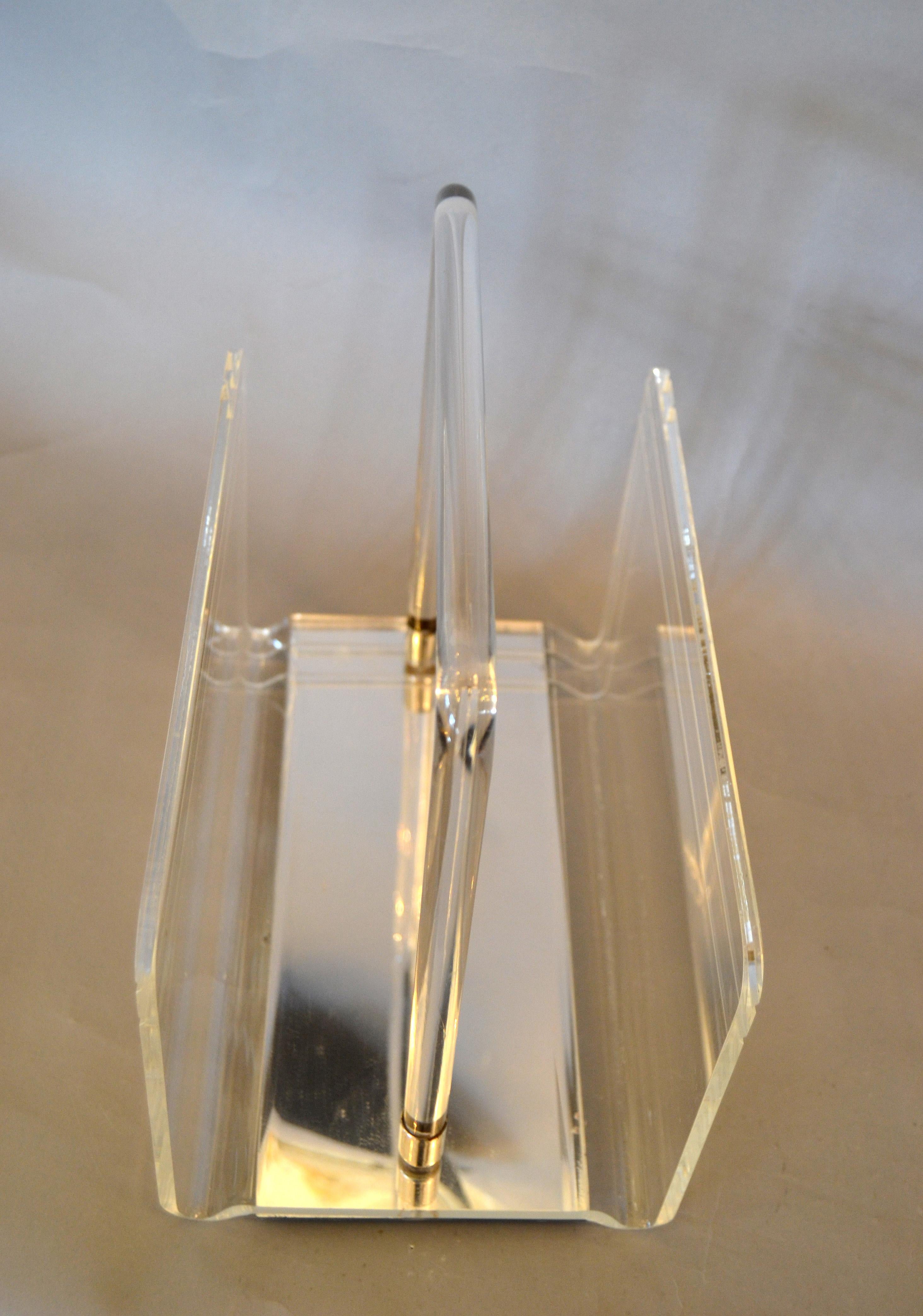 Dorothy Thorpe Mid-Century Modern Magazine Rack Mirrored Glass Lucite and Chrome 3