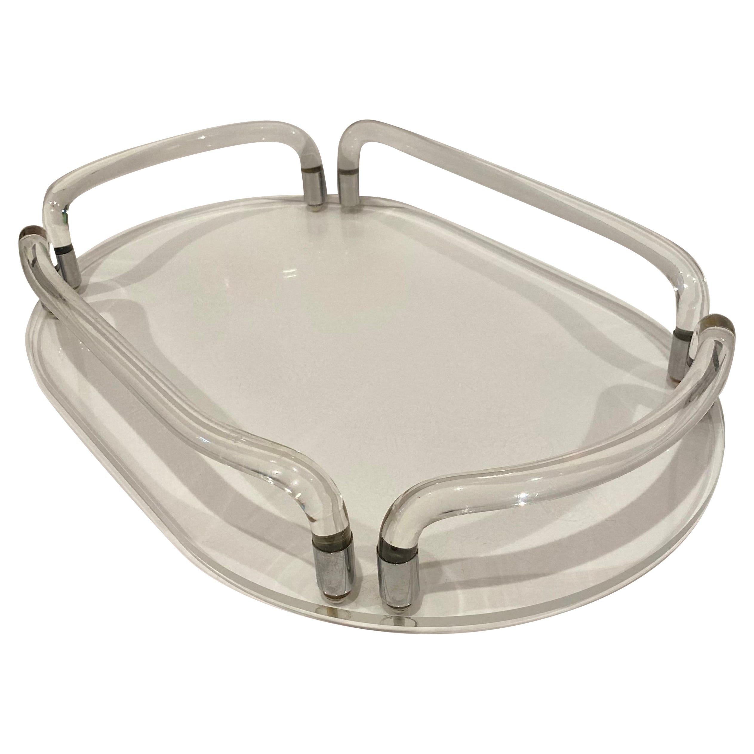 Dorothy Thorpe Mid-Century Modern Oval Lucite Tray, 1970's For Sale