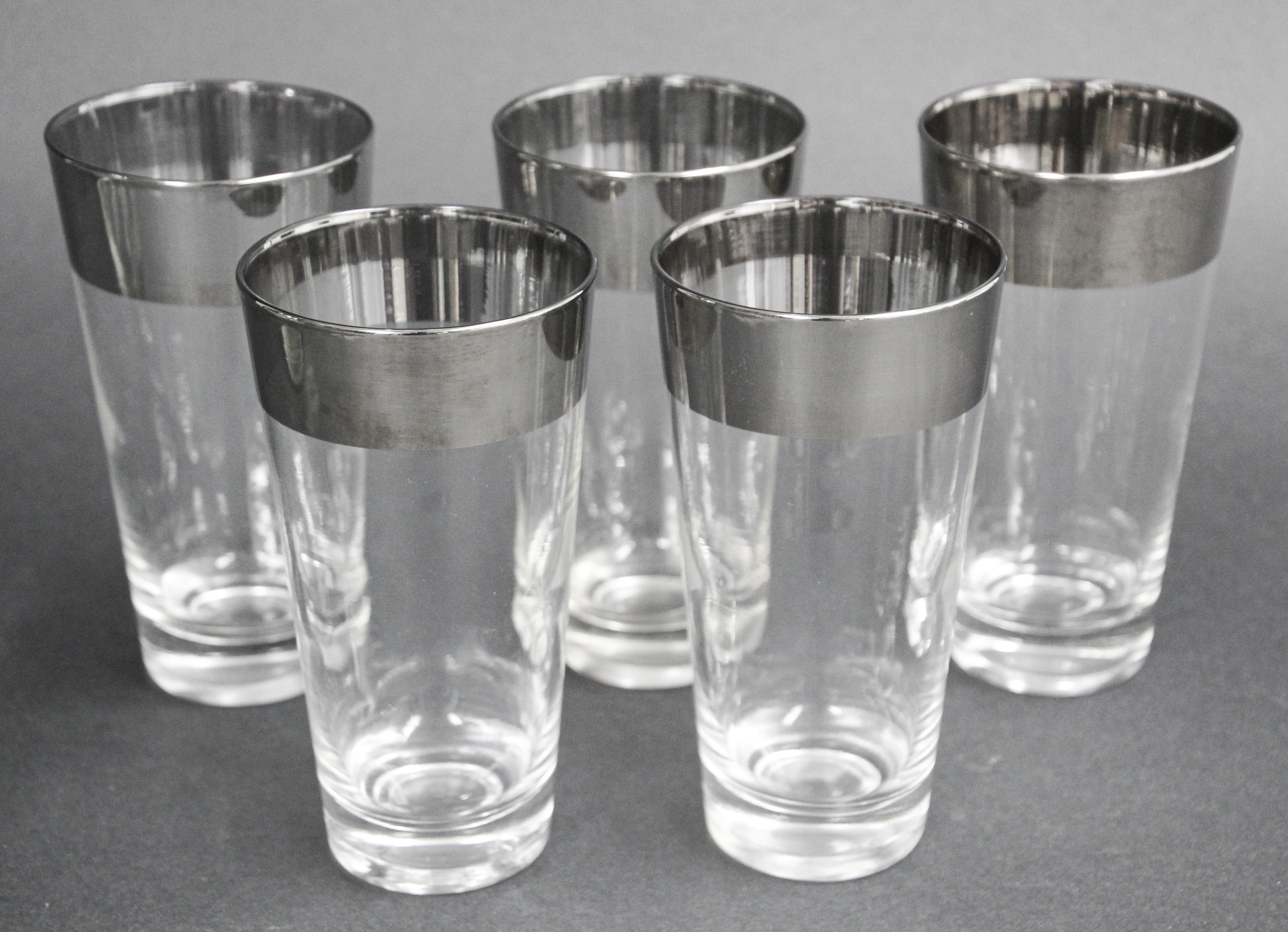 Silver Plate Dorothy Thorpe Mid-Century Silver Cocktail Barware Glasses and Pitcher For Sale