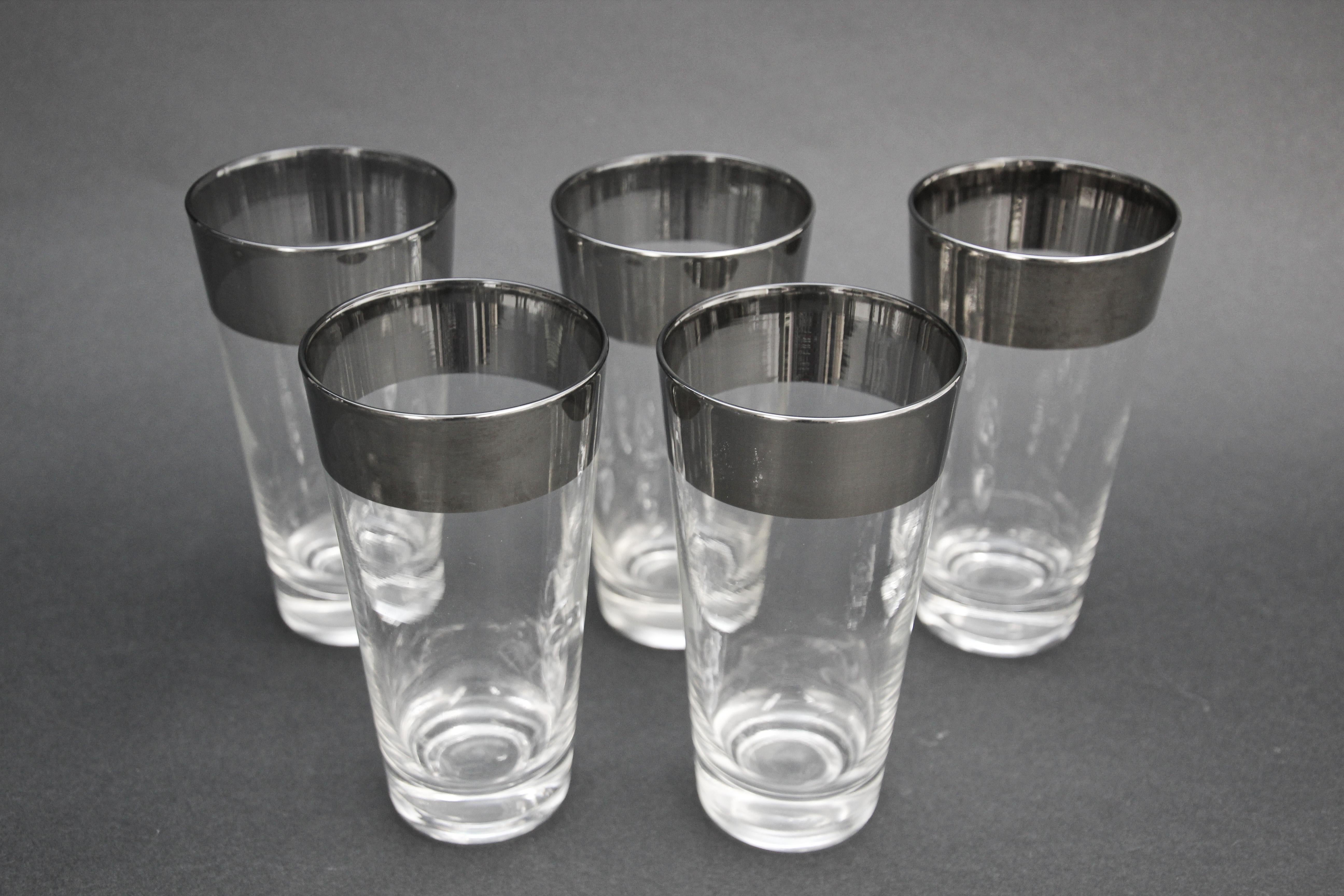 Dorothy Thorpe Style 3.5" Silver Rim Juice-size Glasses Retro MidCentury Barware 