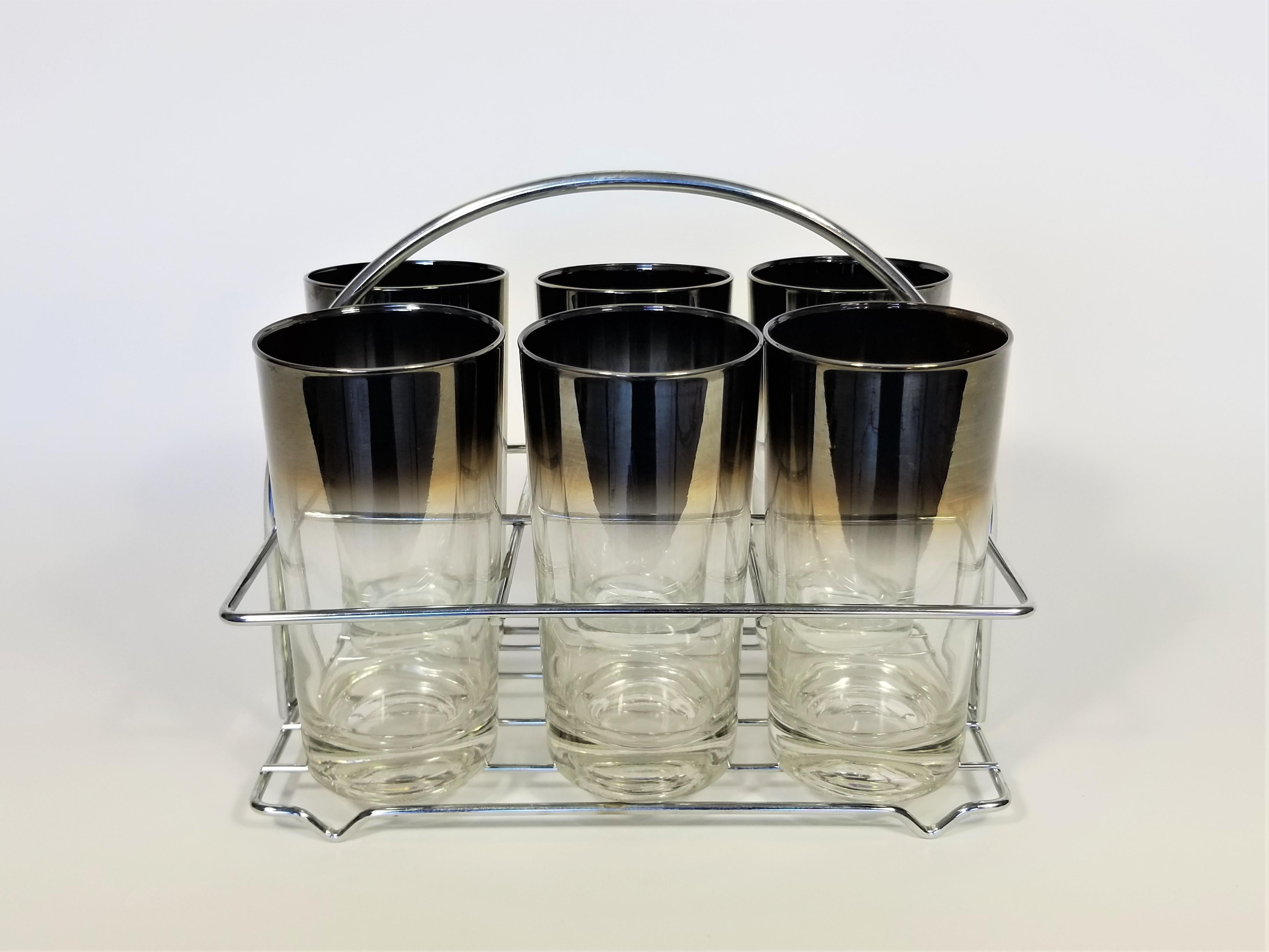 Dorothy Thorpe Midcentury Silver Fade Barware Glassware Set of 6 2