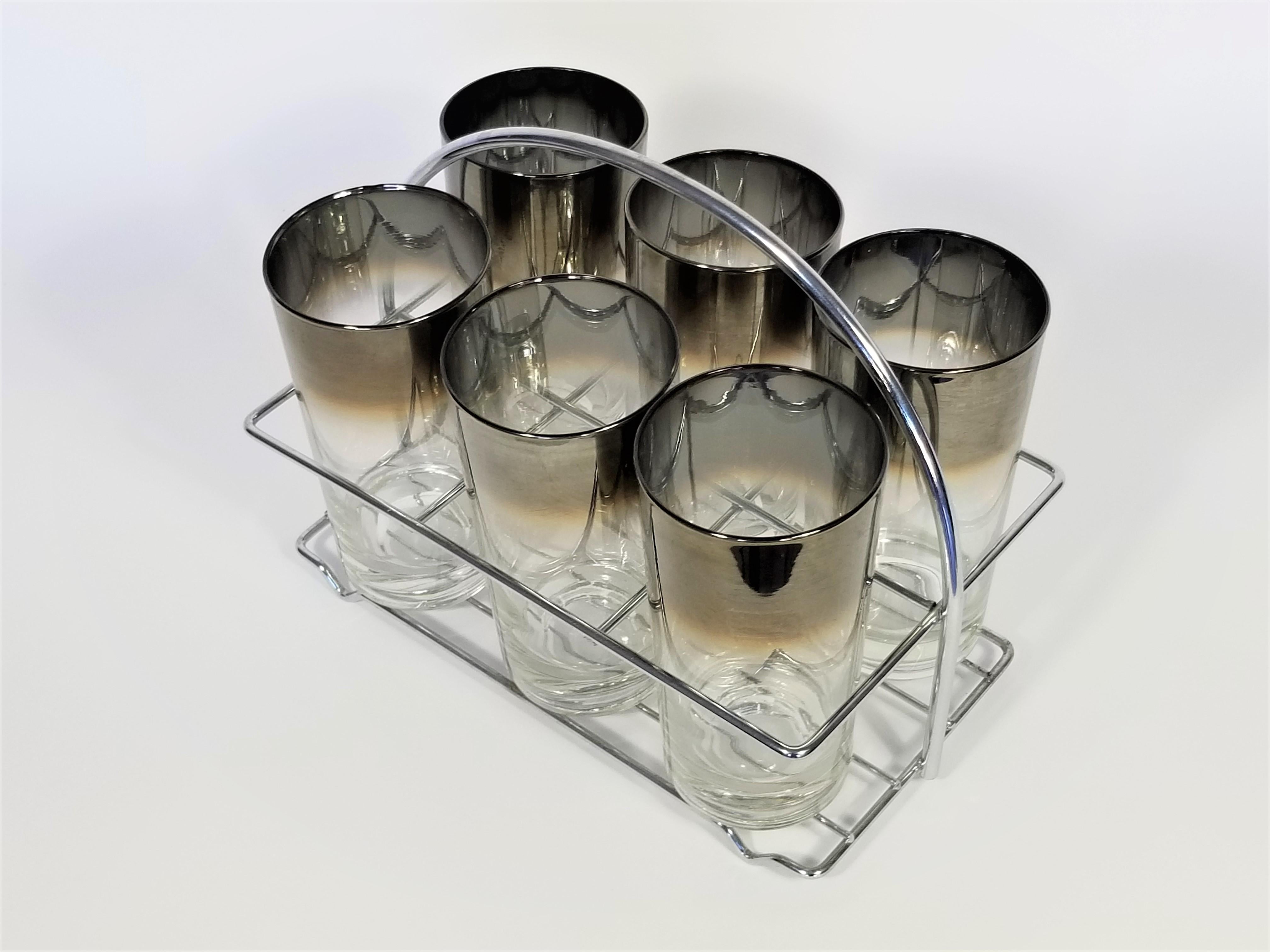 Dorothy Thorpe Midcentury Silver Fade Barware Glassware Set of 6 3