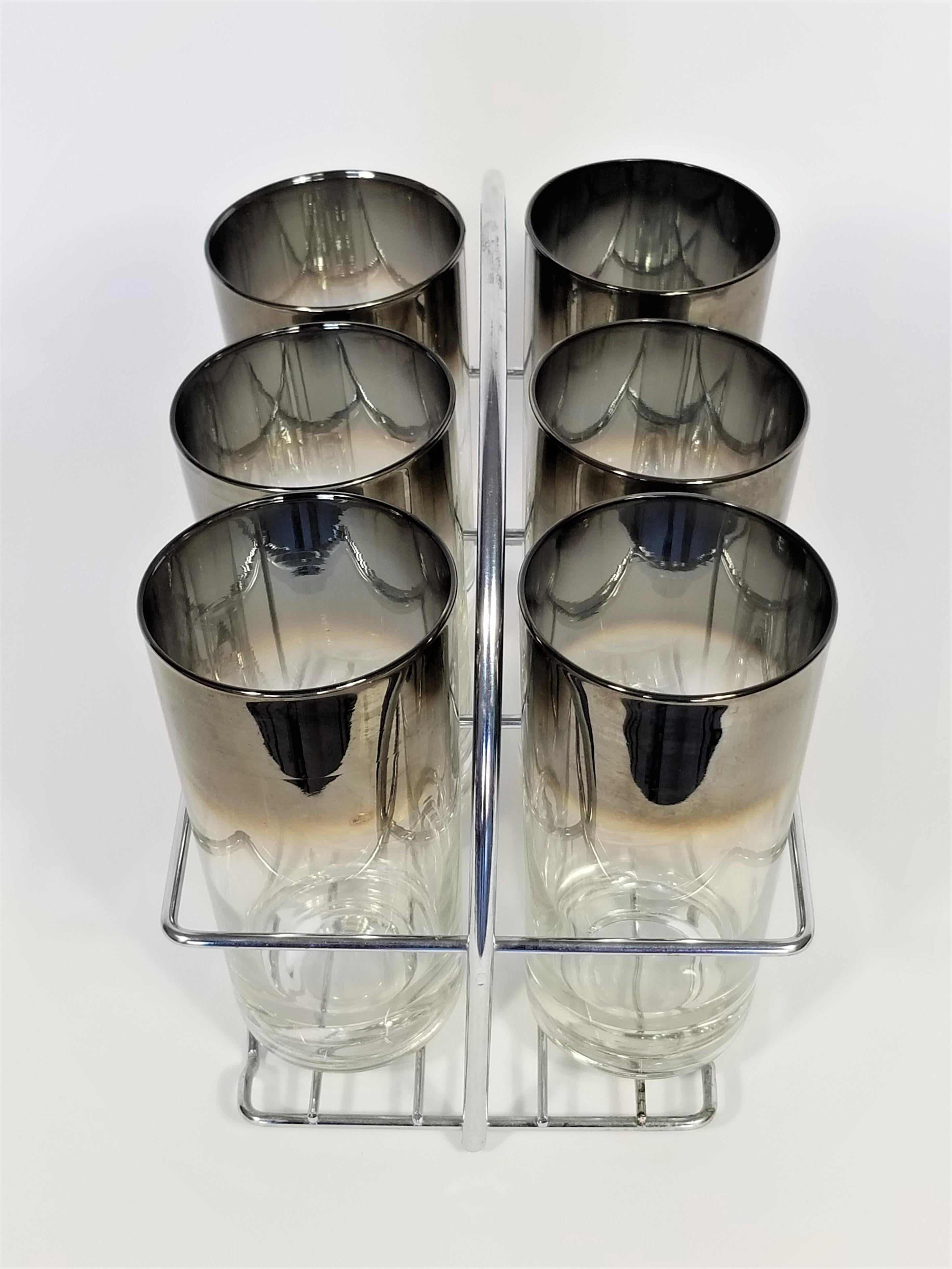 Dorothy Thorpe Midcentury Silver Fade Barware Glassware Set of 6 4