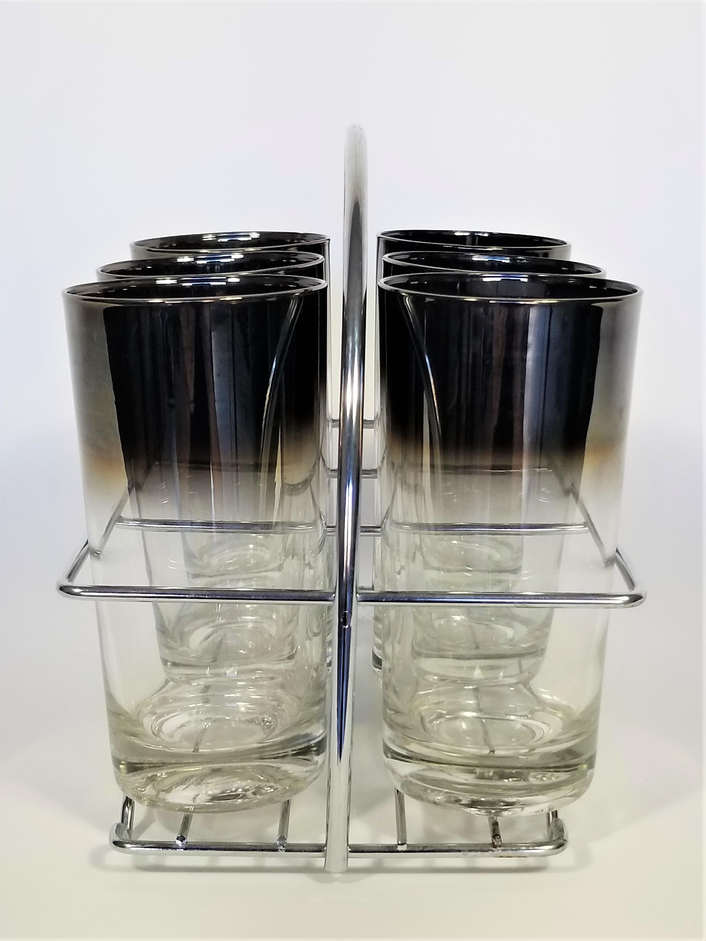 Dorothy Thorpe Midcentury Silver Fade Barware Glassware Set of 6 5