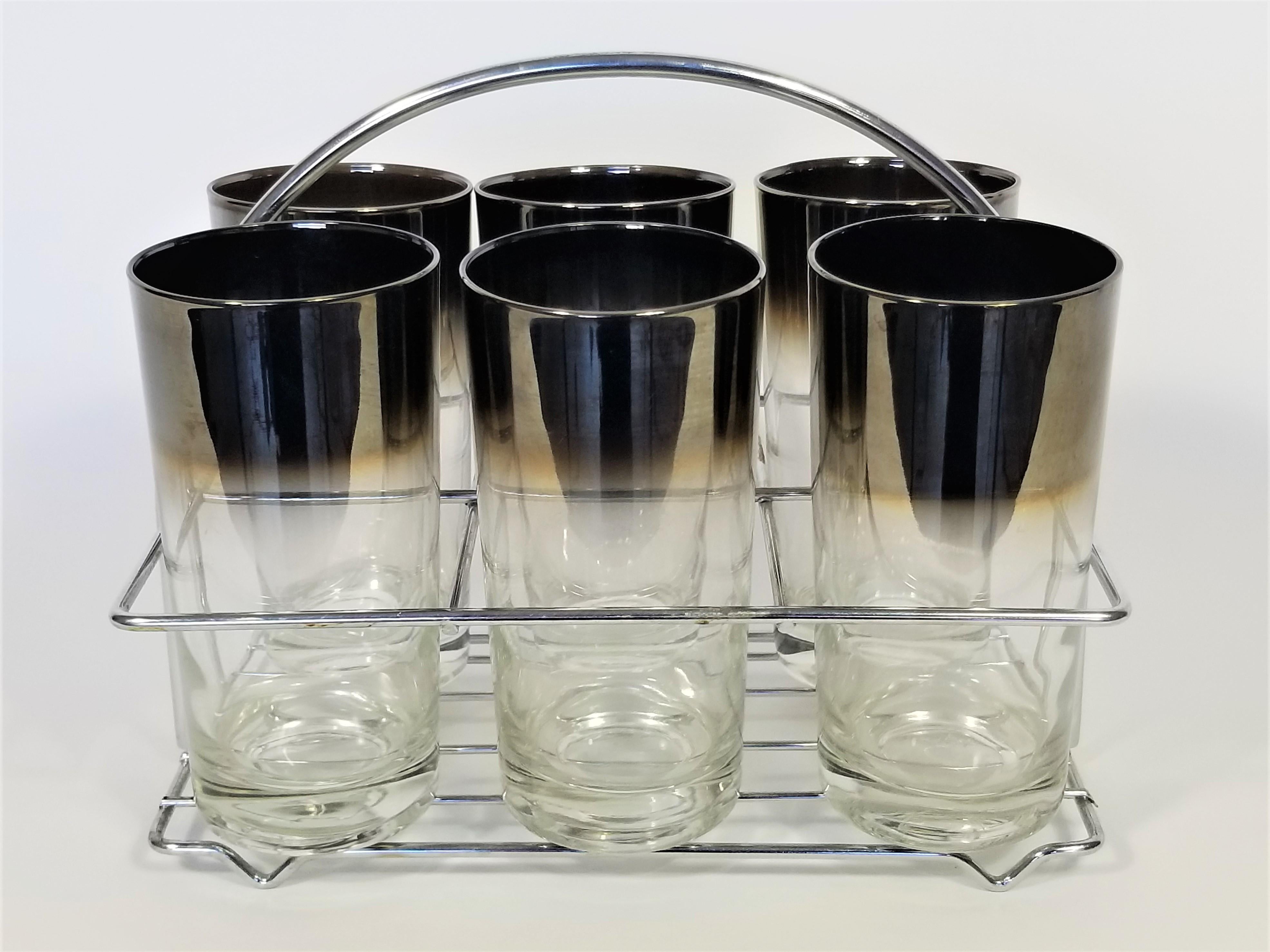 Dorothy Thorpe Midcentury Silver Fade Barware Glassware Set of 6 6