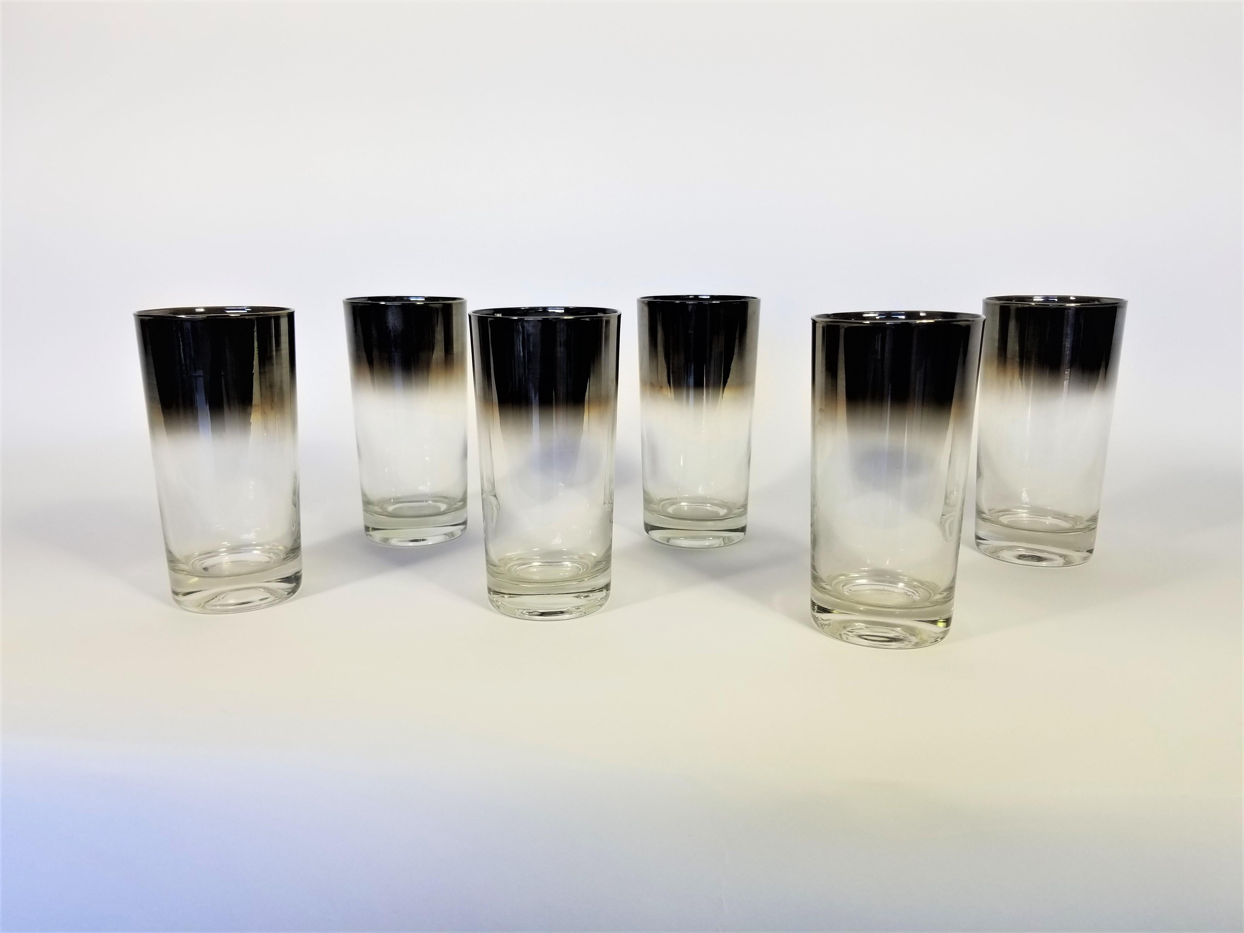 Mid-Century Modern Dorothy Thorpe Midcentury Silver Fade Barware Glassware Set of 6