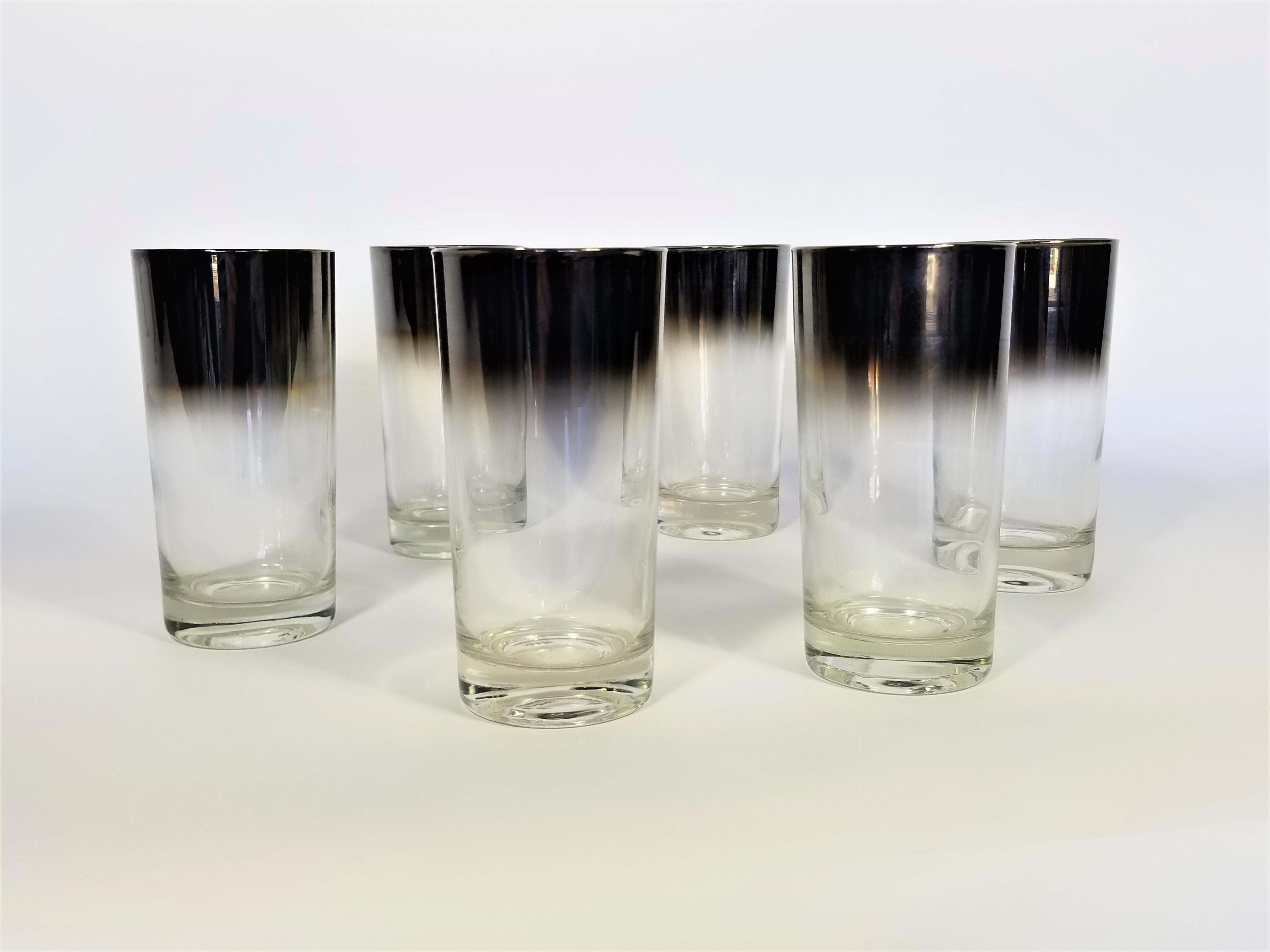 20th Century Dorothy Thorpe Midcentury Silver Fade Barware Glassware Set of 6