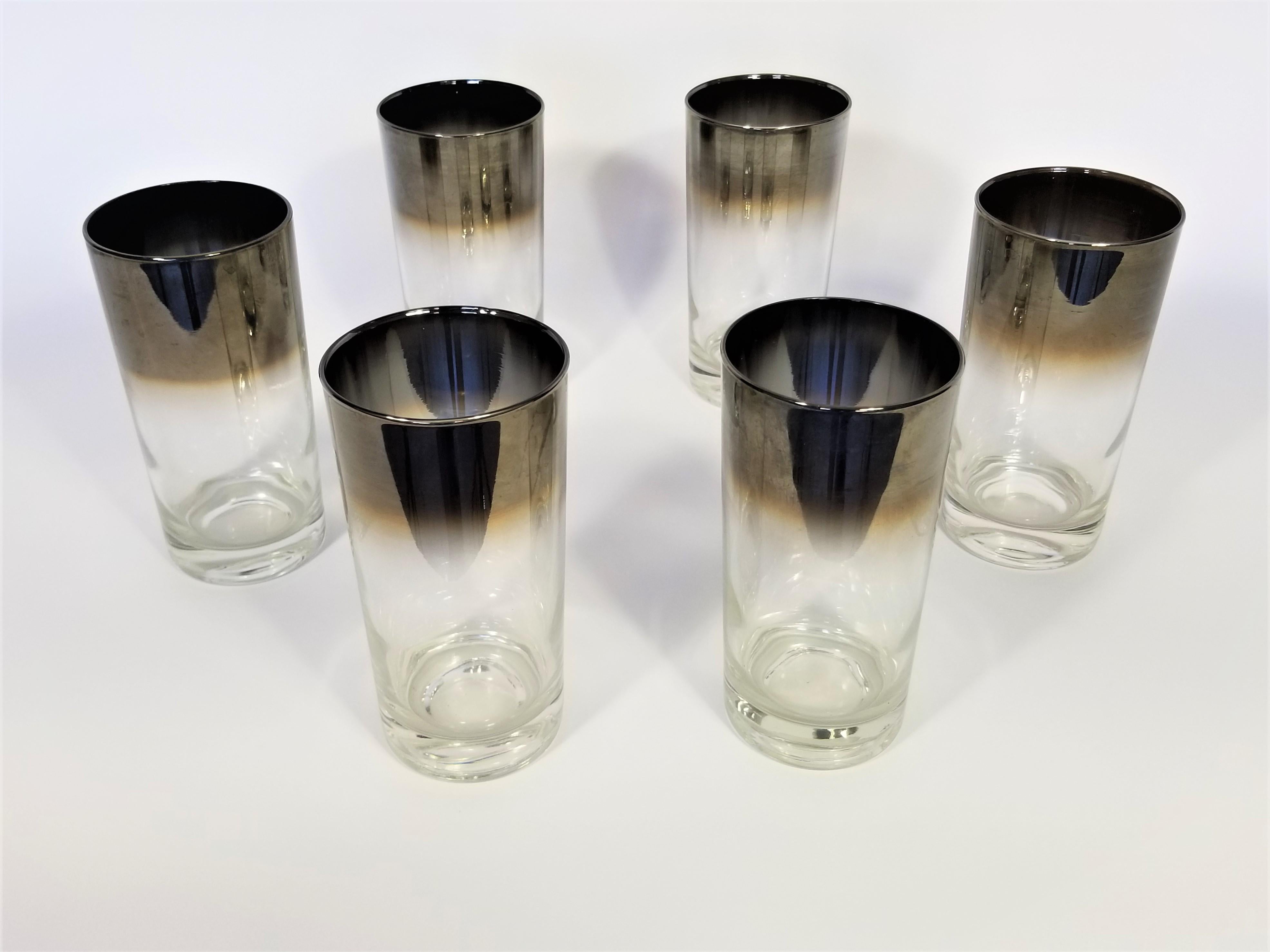 Dorothy Thorpe Midcentury Silver Fade Barware Glassware Set of 6 1