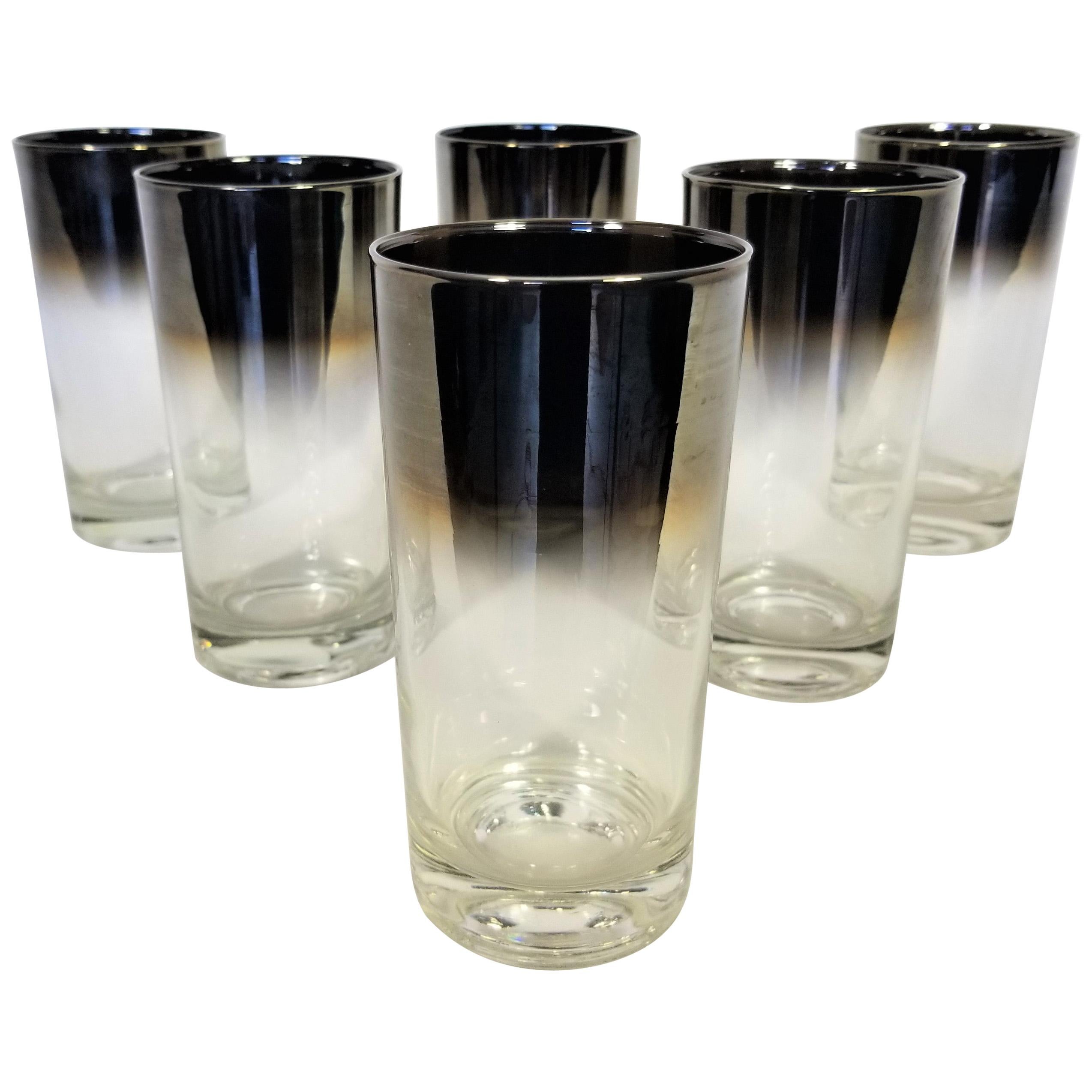 Dorothy Thorpe Midcentury Silver Fade Barware Glassware Set of 6