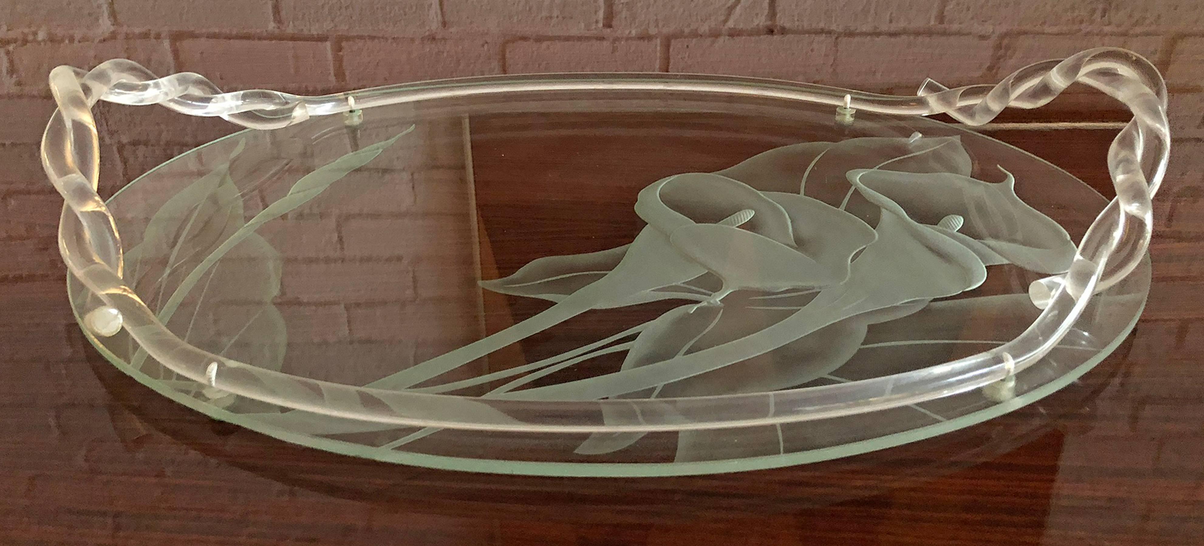 Mid-Century Modern Dorothy Thorpe Midcentury Glass and Lucite Tray