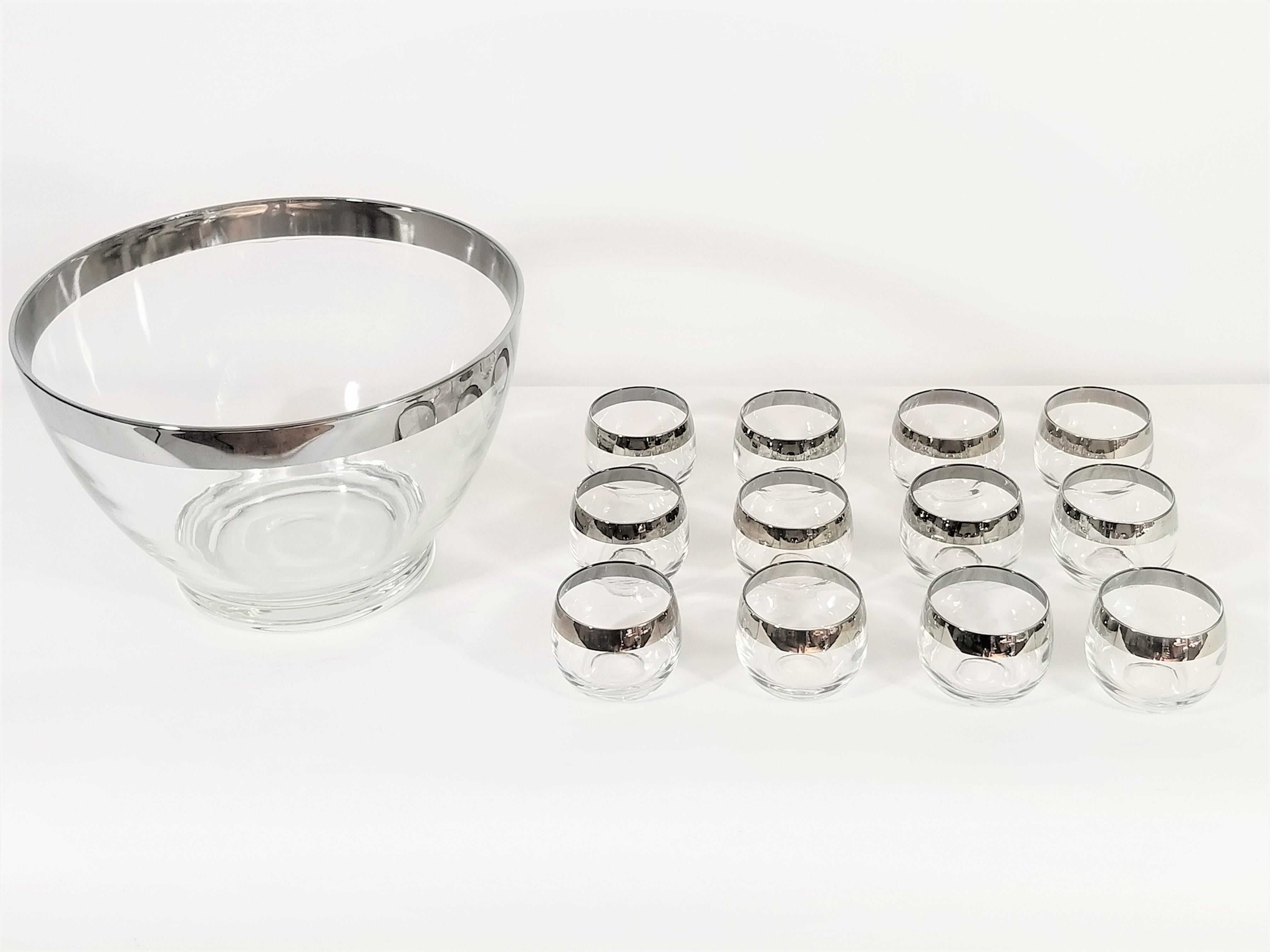 North American Dorothy Thorpe Midcentury Punch Bowl Set with Roly Poly Glasses 13 Pieces