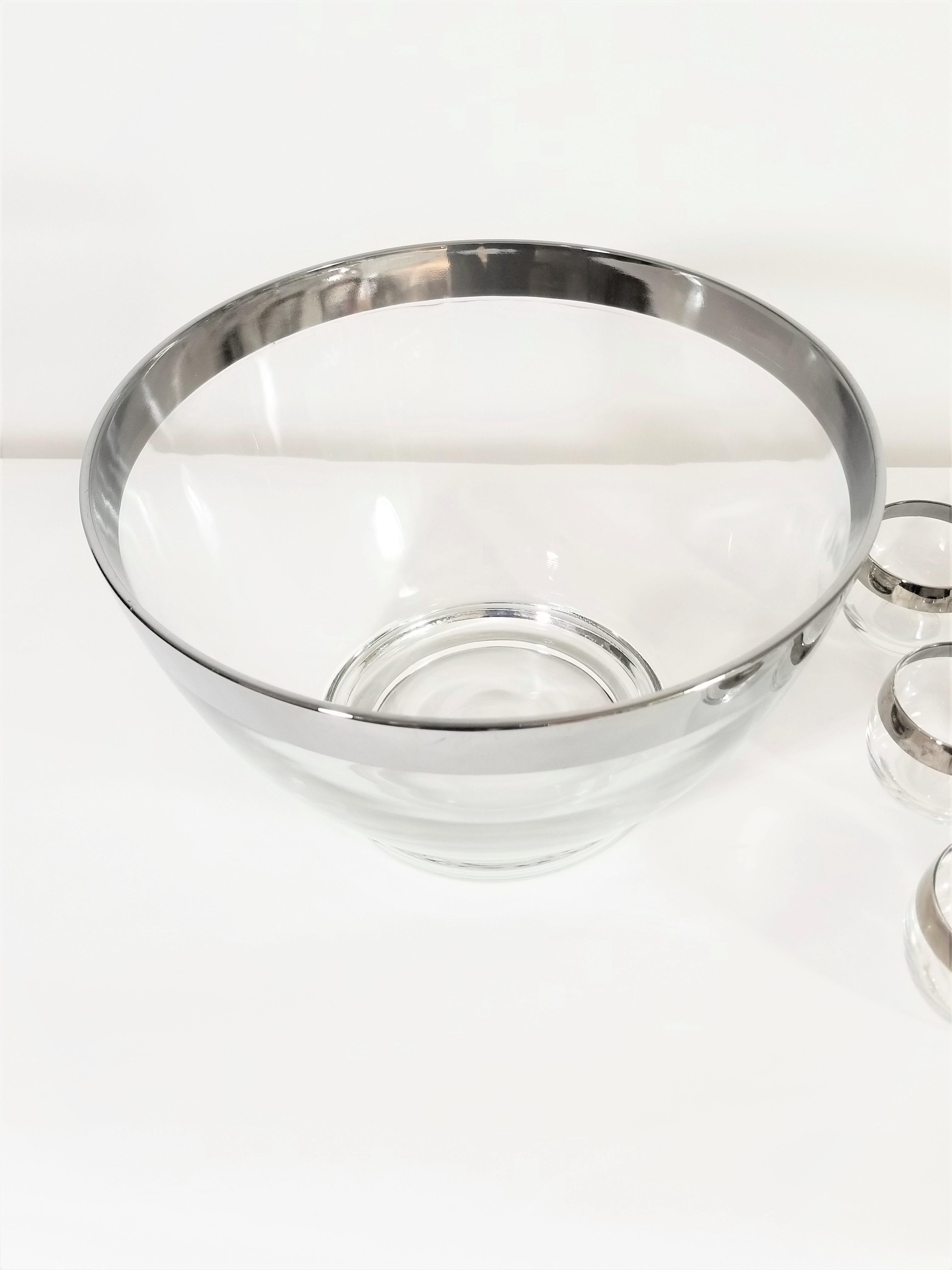 20th Century Dorothy Thorpe Midcentury Punch Bowl Set with Roly Poly Glasses 13 Pieces