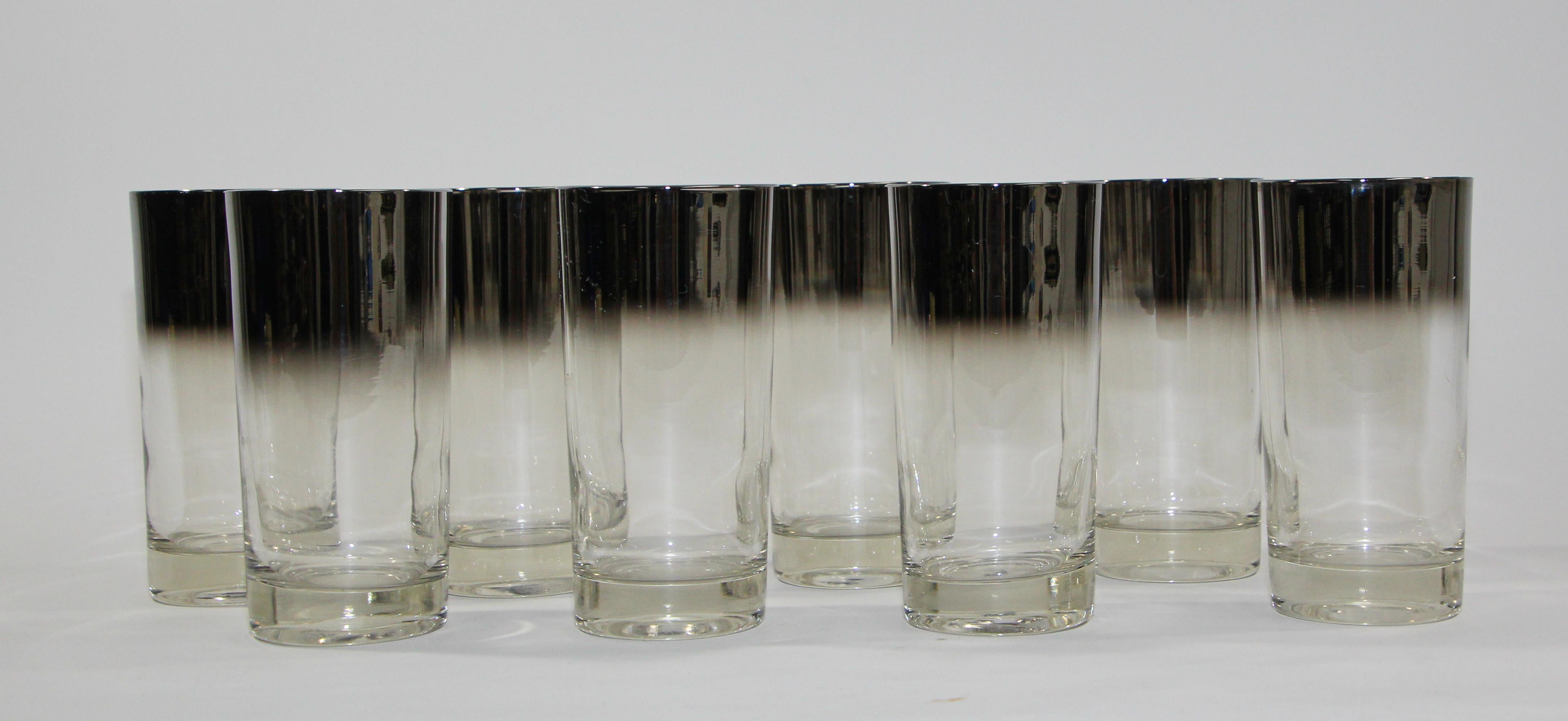 American Dorothy Thorpe Style Midcentury Silver Fade Cocktail Glasses Barware Set of 8 For Sale
