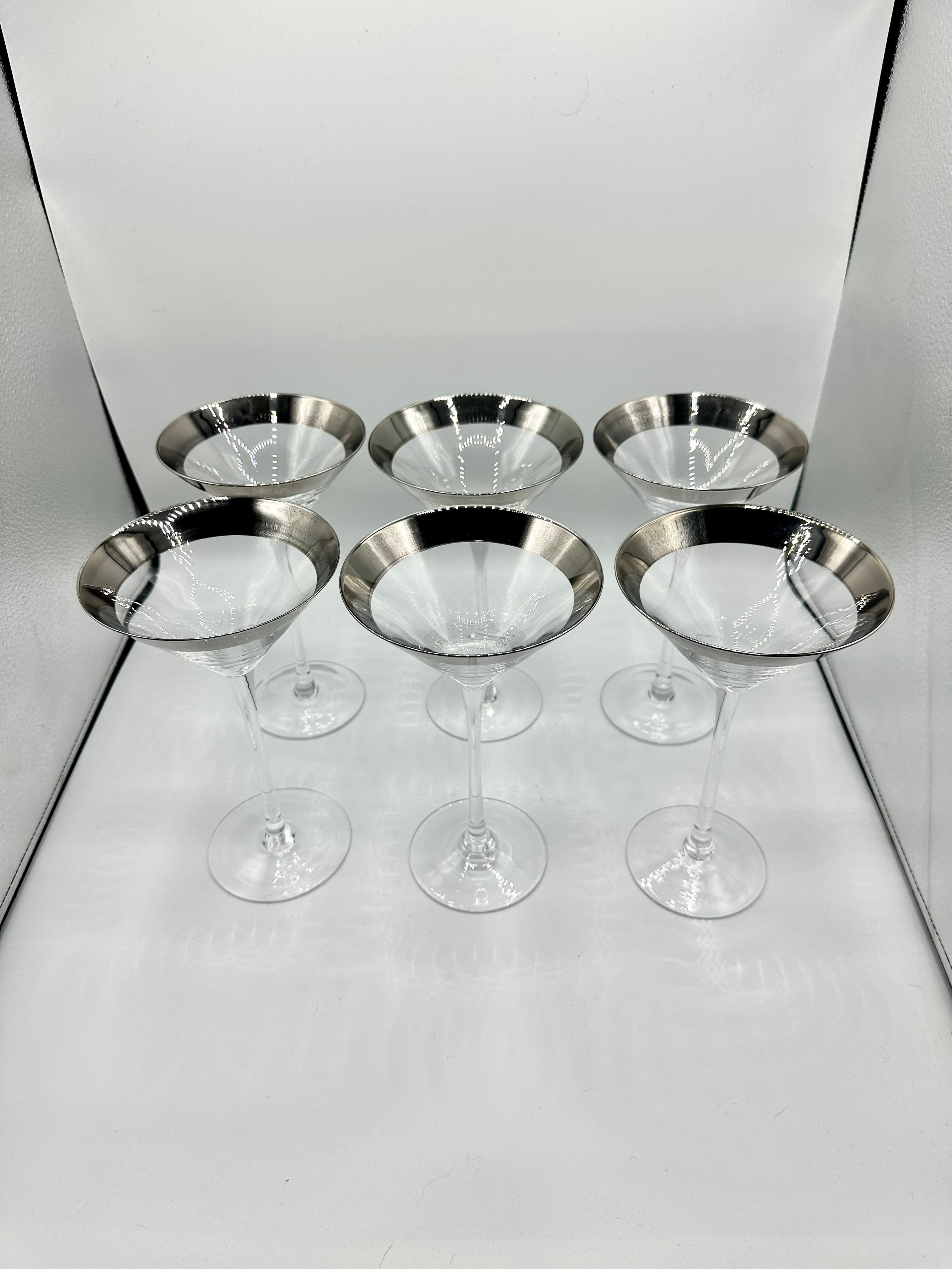 Mid-Century Modern Dorothy Thorpe Platinum Rimmed Martini Glasses set of 6