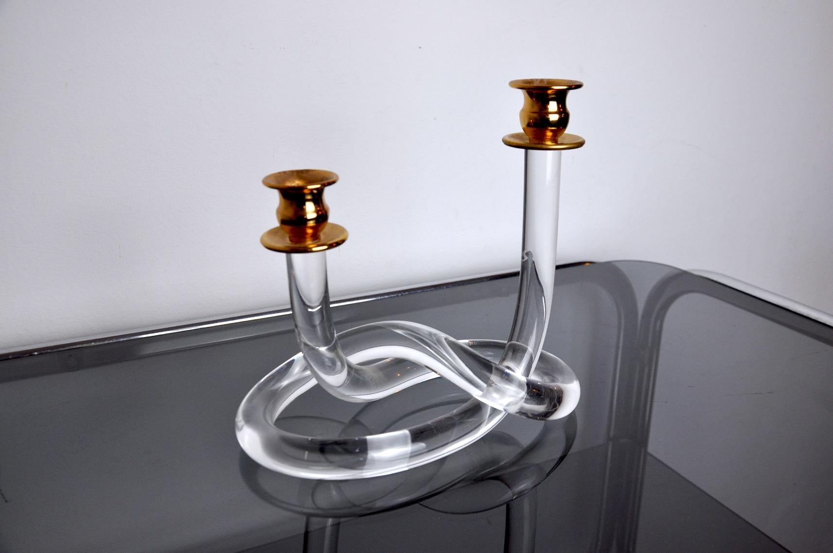 European Dorothy Thorpe Pretzel Candle Holder in Lucite, 1970
