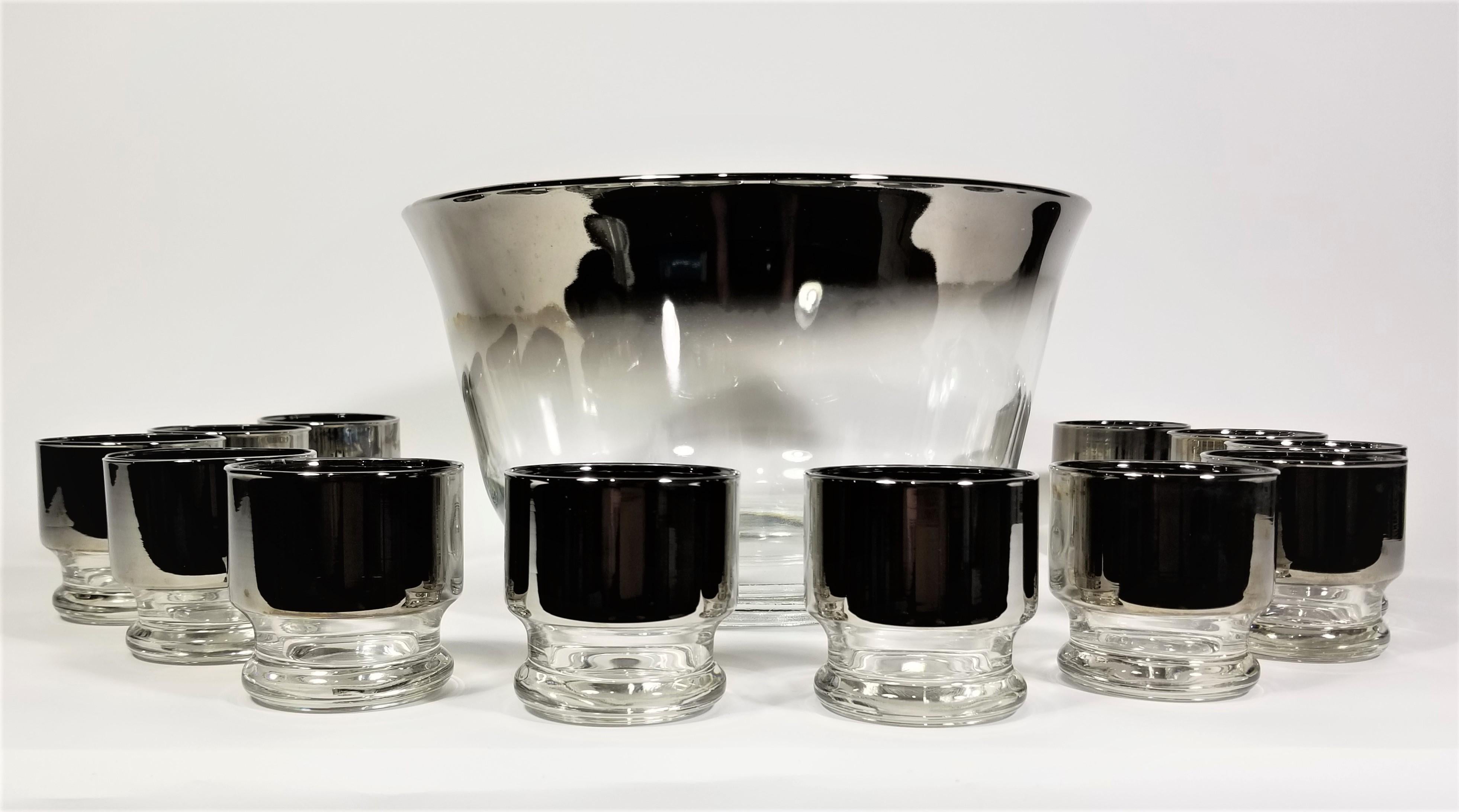 Dorothy Thorpe Punch Bowl Set Mid Century 1960s Glassware Barware Set of 12 For Sale 6