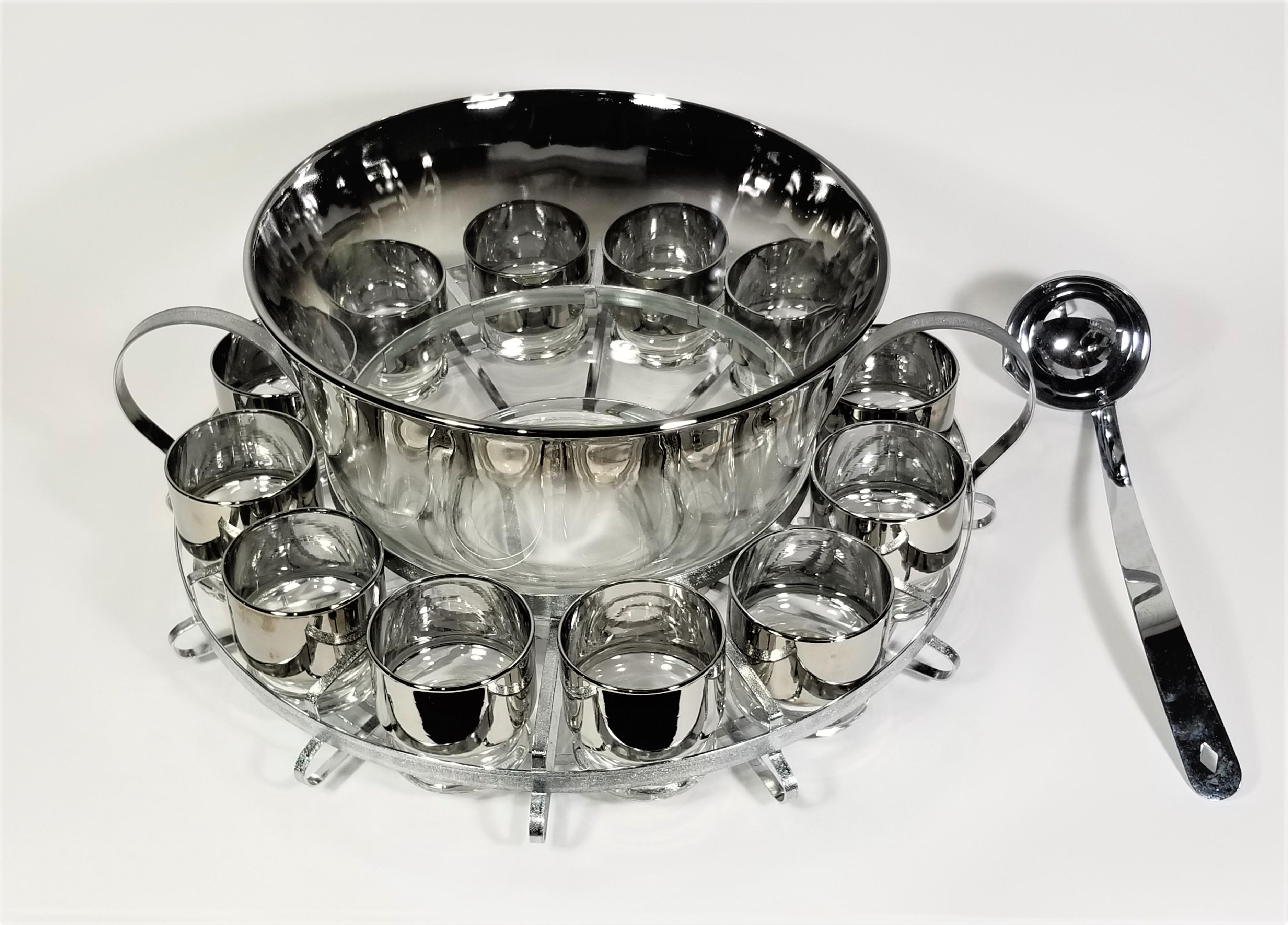 Dorothy Thorpe Punch Bowl Set Mid Century 1960s Glassware Barware Set of 12 For Sale 8