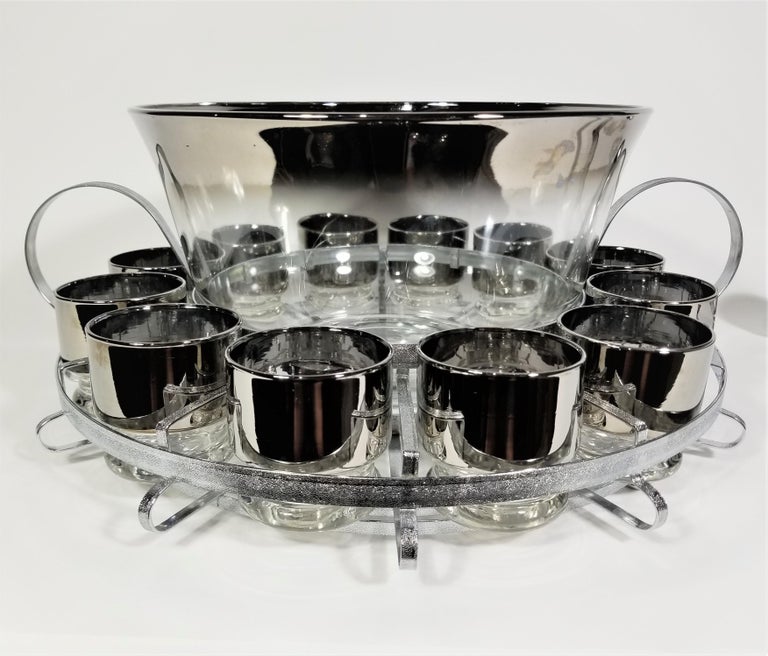 Dorothy Thorpe Punch Bowl Set Mid Century 1960s Glassware Barware Set