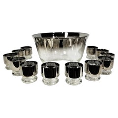 Dorothy Thorpe Punch Bowl Set Mid Century 1960s Glassware Barware Set of 12