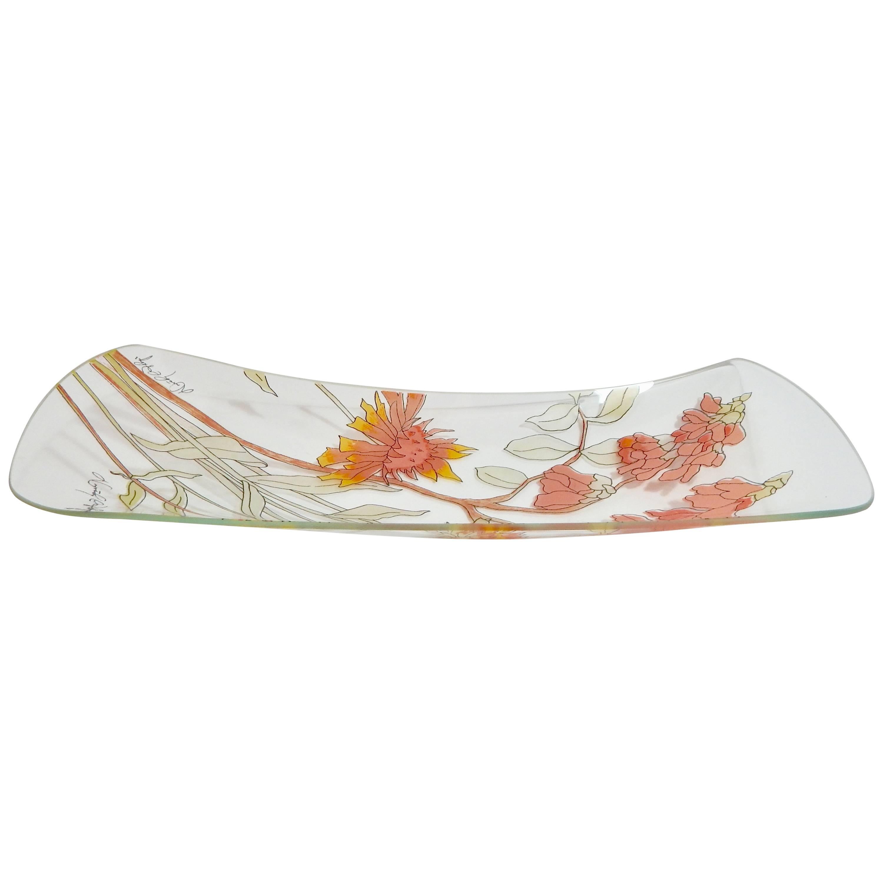 Seltene signierte und handbemalte Glasschale von Dorothy Thorpe im Angebot