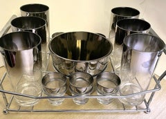 Dorothy Thorpe Silver Fade Bar Cocktail Set Chrome Holder Ice Bucket Glass 13 pc